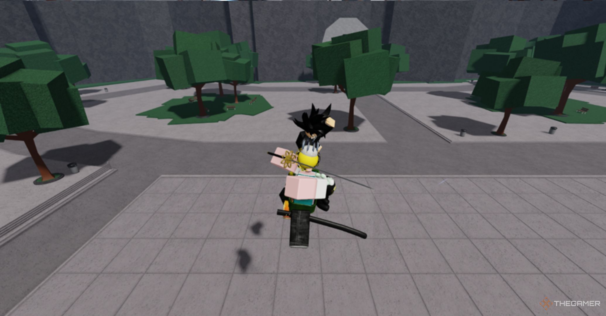Roblox The Strongest Battlegrounds – Blade Master Atmos Cleave Attack, character flying through the air attacking with a katana.
