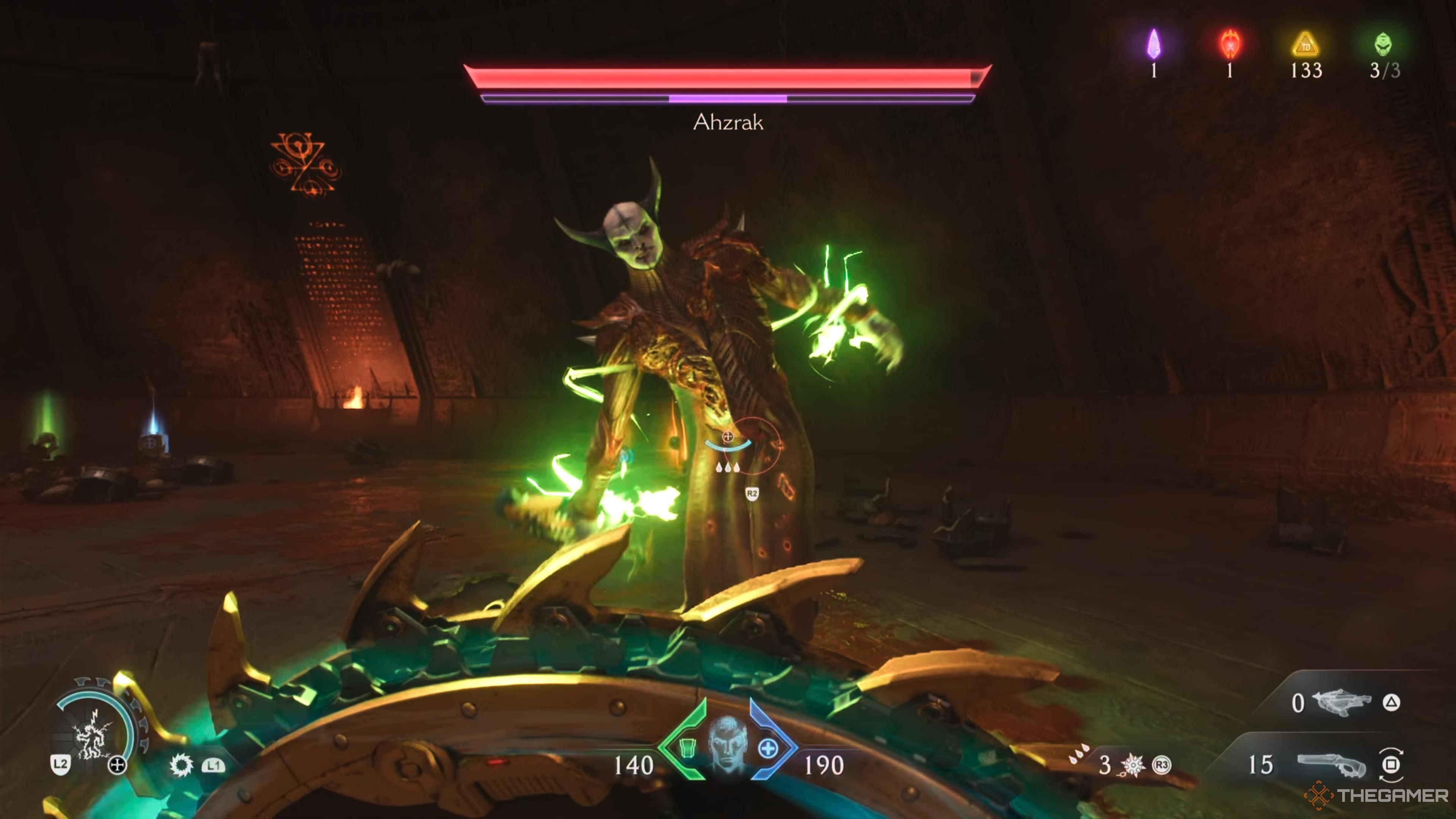 Ahzrak attacking with his spear in Doom: The Dark Ages.