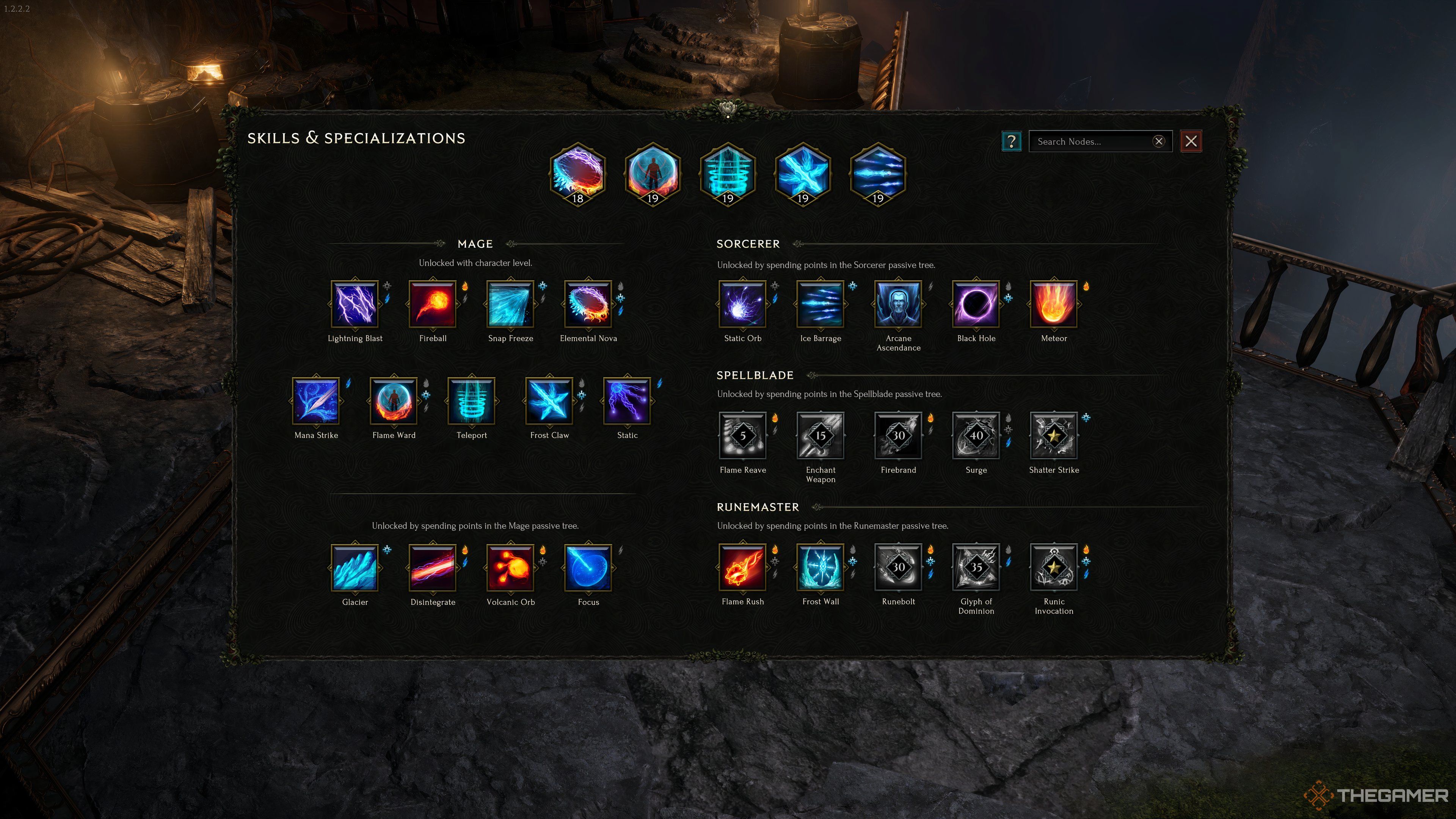 Skill and Specialization Window for Mage in Last Epoch.