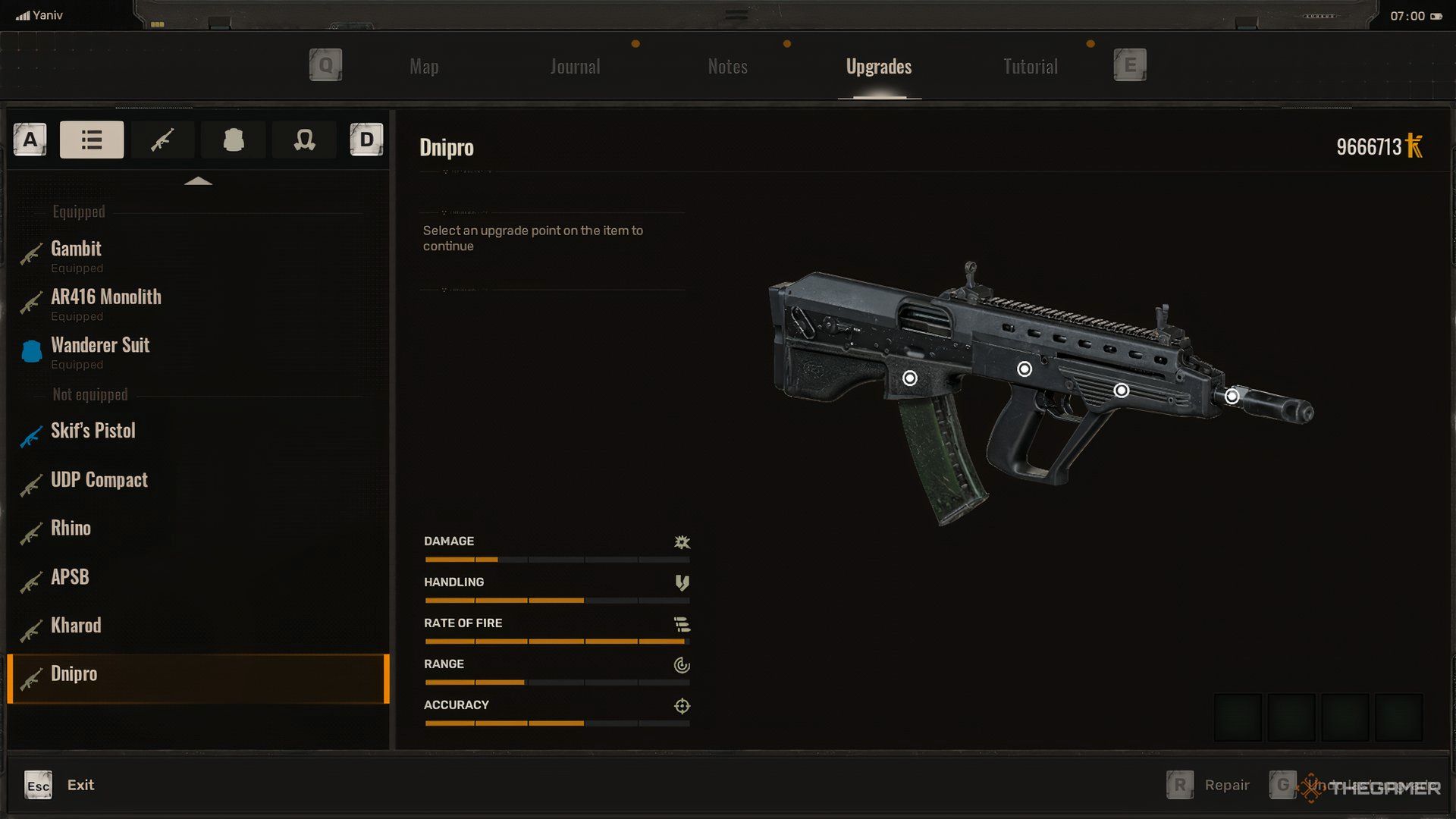The Dnipro assault rifle and its stats in Stalker 2.