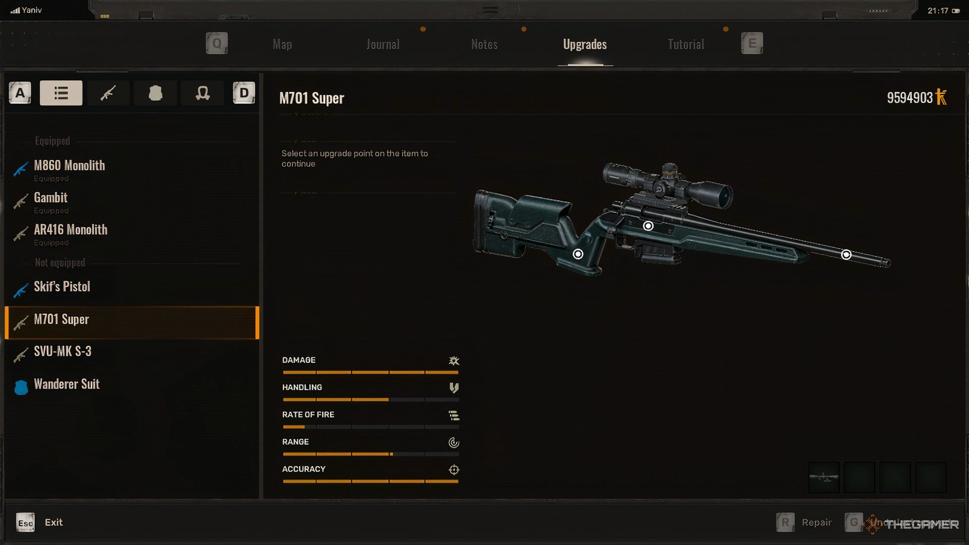 The M701 Super sniper rifle and its stats in Stalker 2.