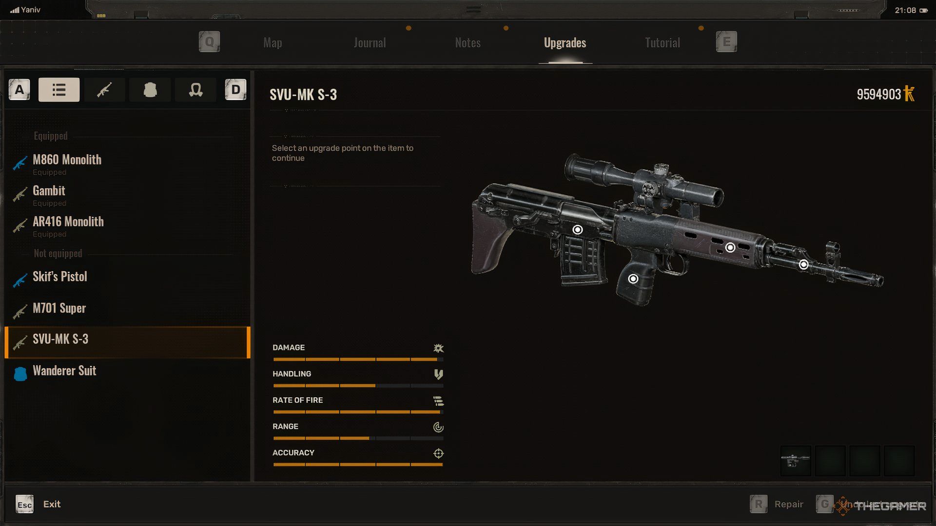The SVU-MK S-3 sniper rifle and its stats in Stalker 2.