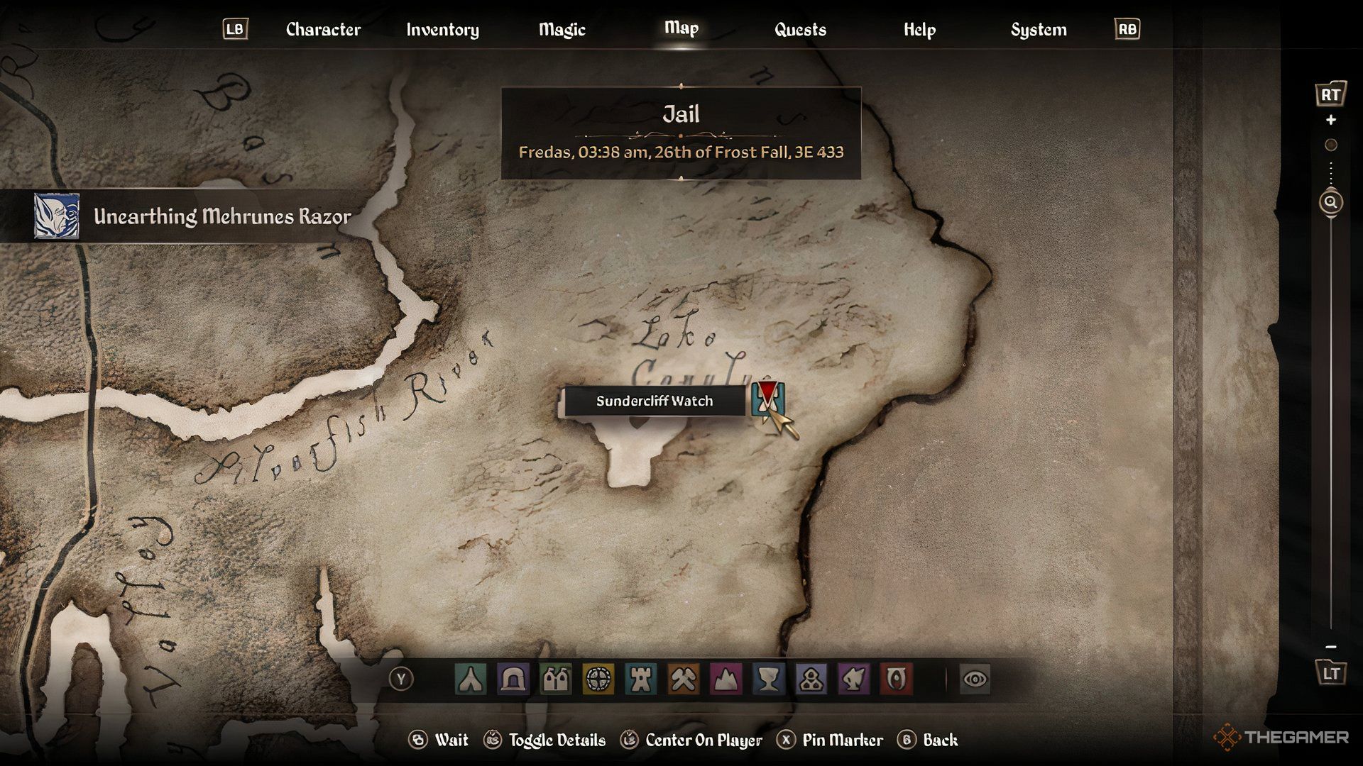 The map UI showing where to find Sundercliff Watch in the Elder Scrolls IV: Oblivion Remastered.