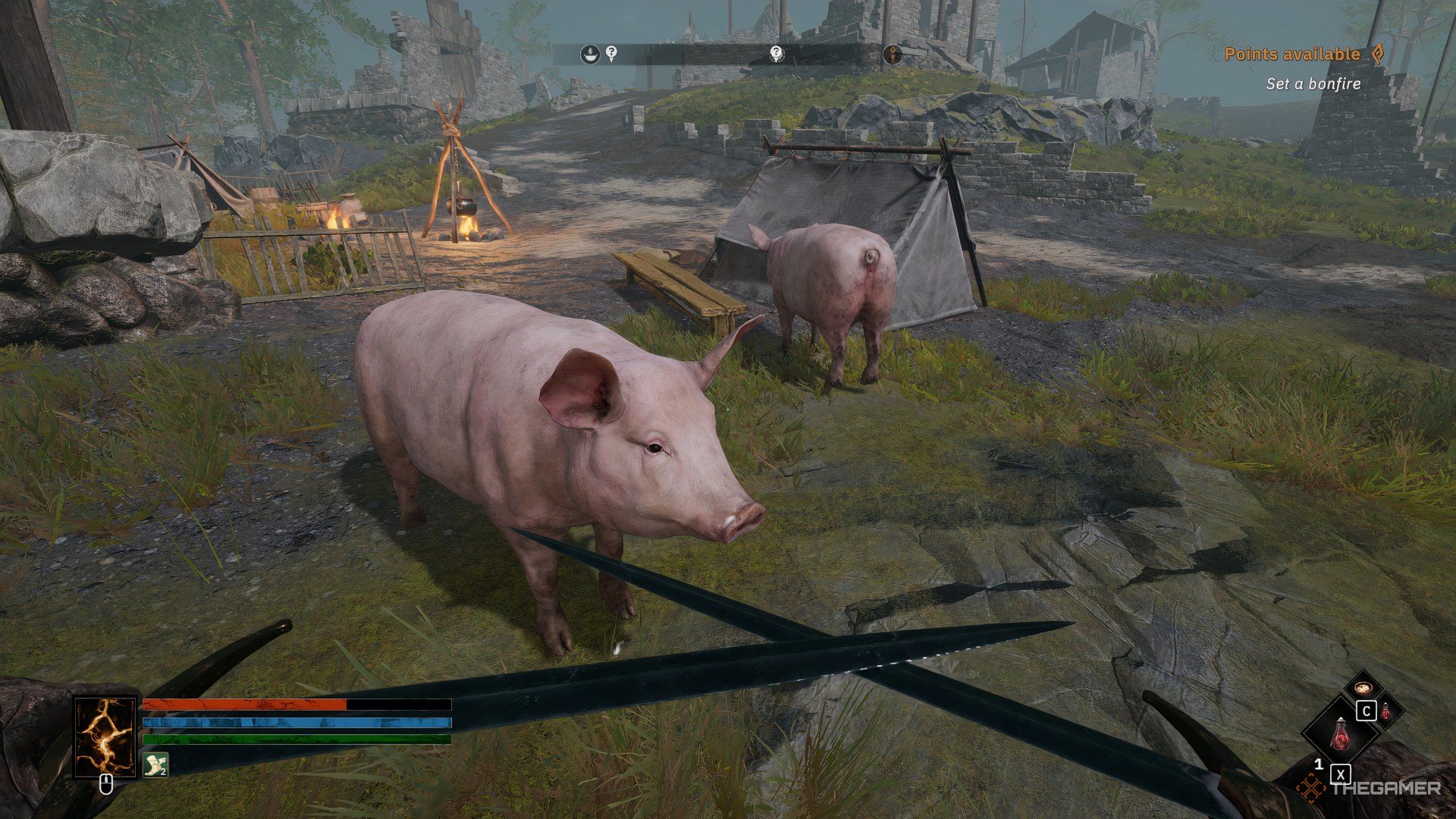 Tainted Grail Fall of Avalon Two pigs in a field.