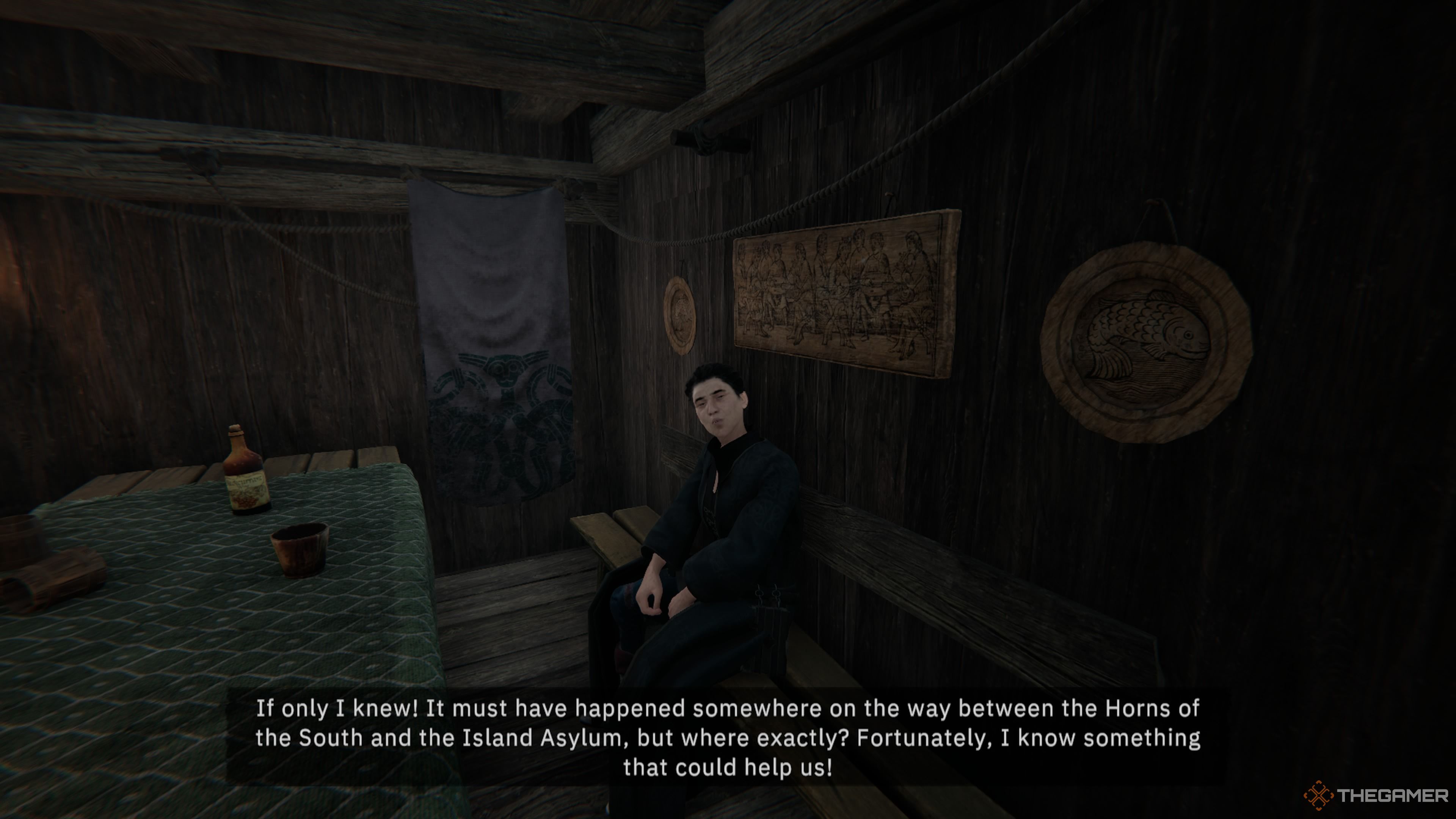 Player character talking to a woman named Elaine in Rob's Tavern about the Andraste in Tainted Grail: The Fall Of Avalon.