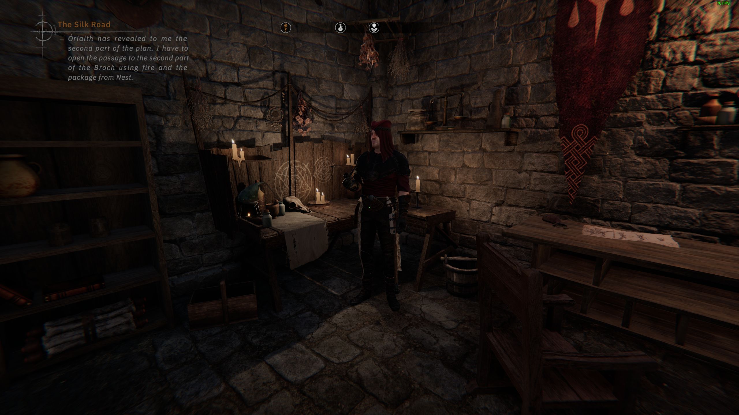Brother Riagan in his quarters in Tainted Grail: Fall Of Avalon.