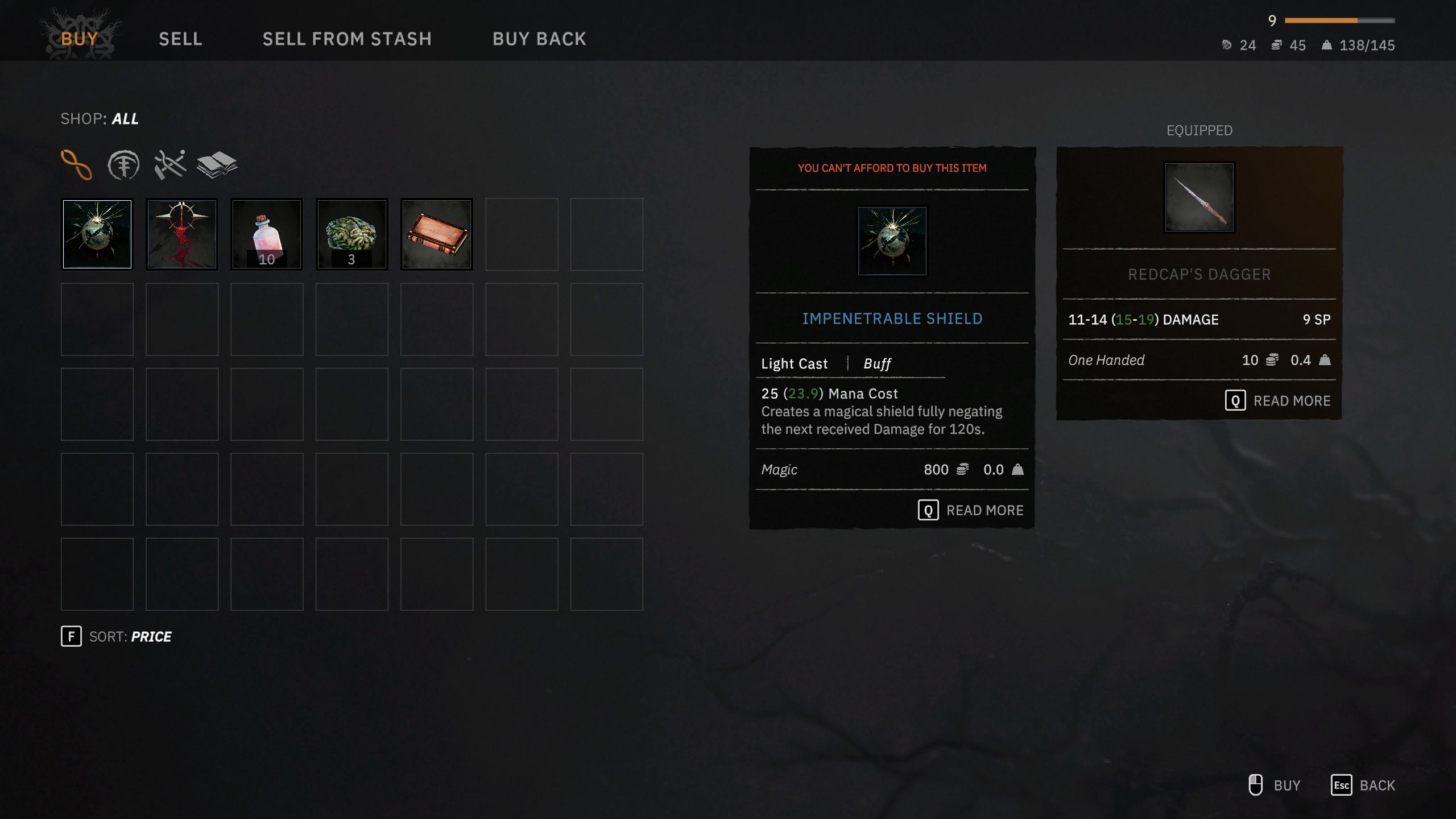 Impenetrable Shield menu info in Tainted Grail: The Fall Of Avalon.