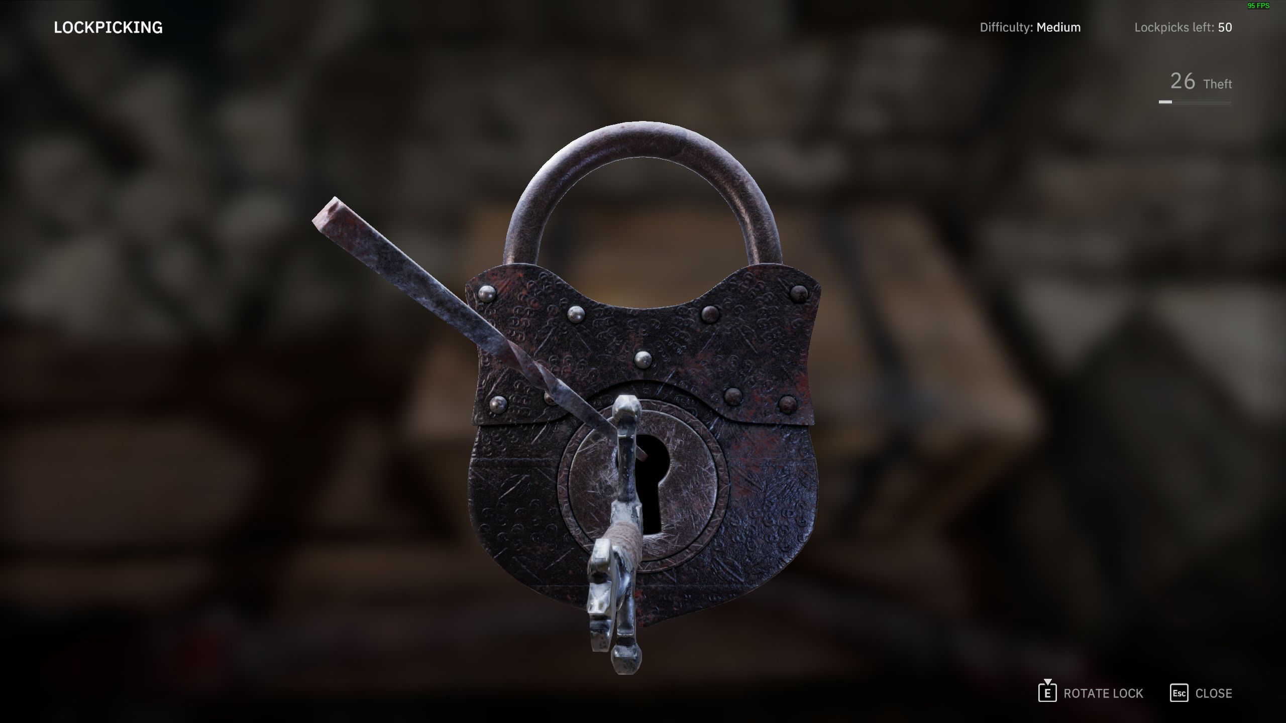 The lockpicking minigame showing a lock close up in Tainted Grail: The Fall Of Avalon.