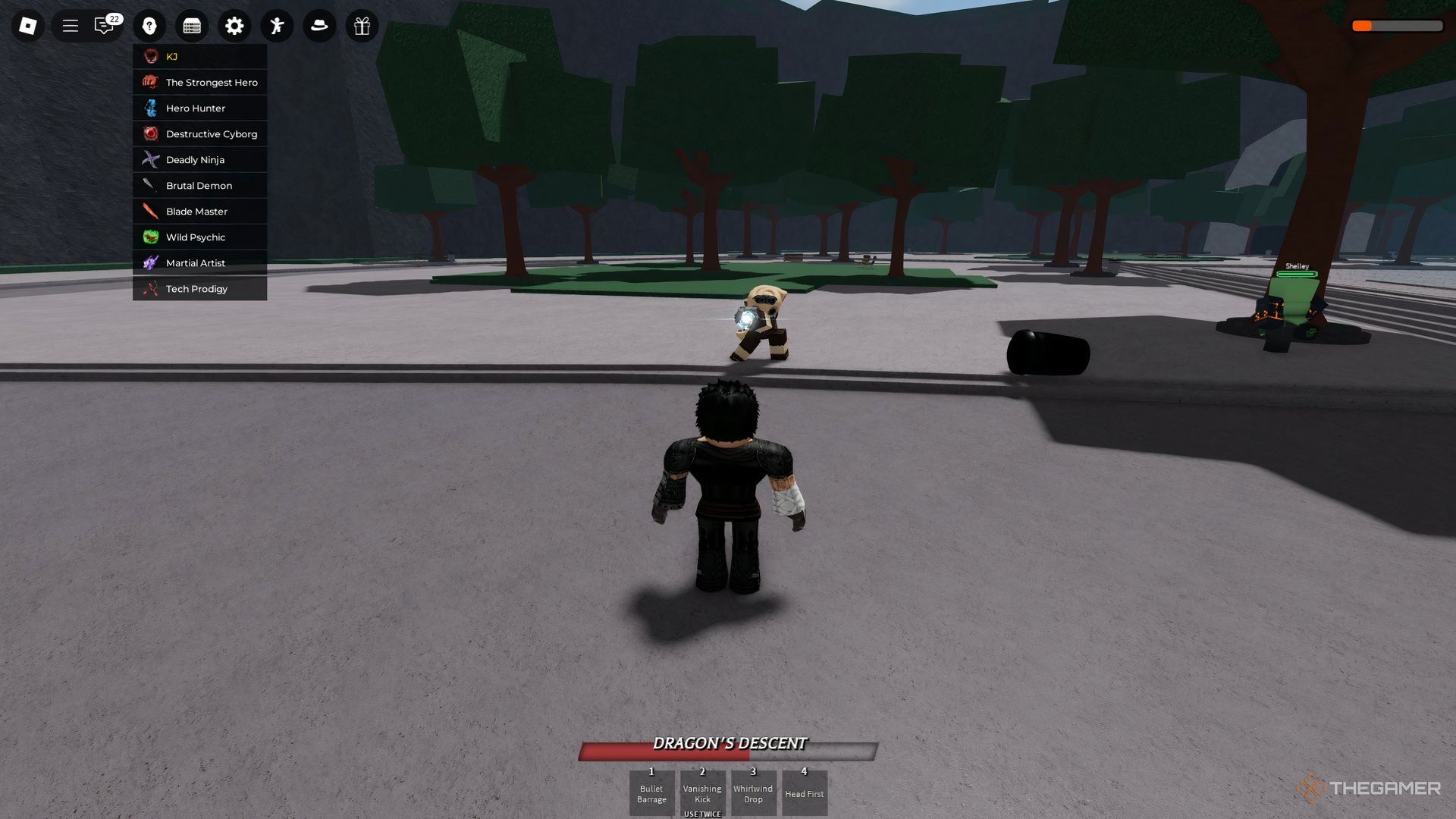 Техно-Гений заряжает плазменную пушку в Roblox The Strongest Battlegrounds.
