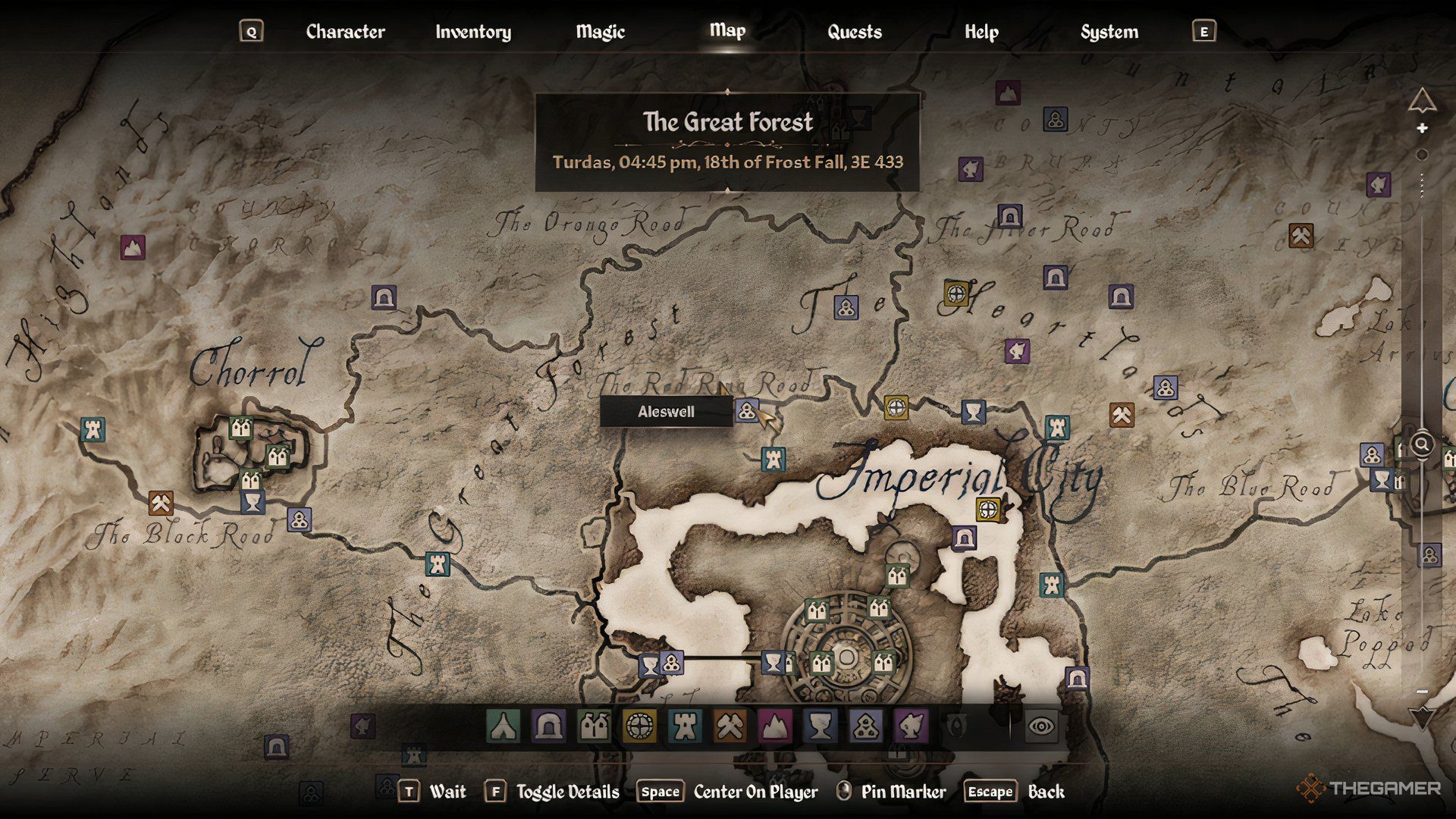 Map location of Aleswell in The Elder Scrolls IV Oblivion Remastered.