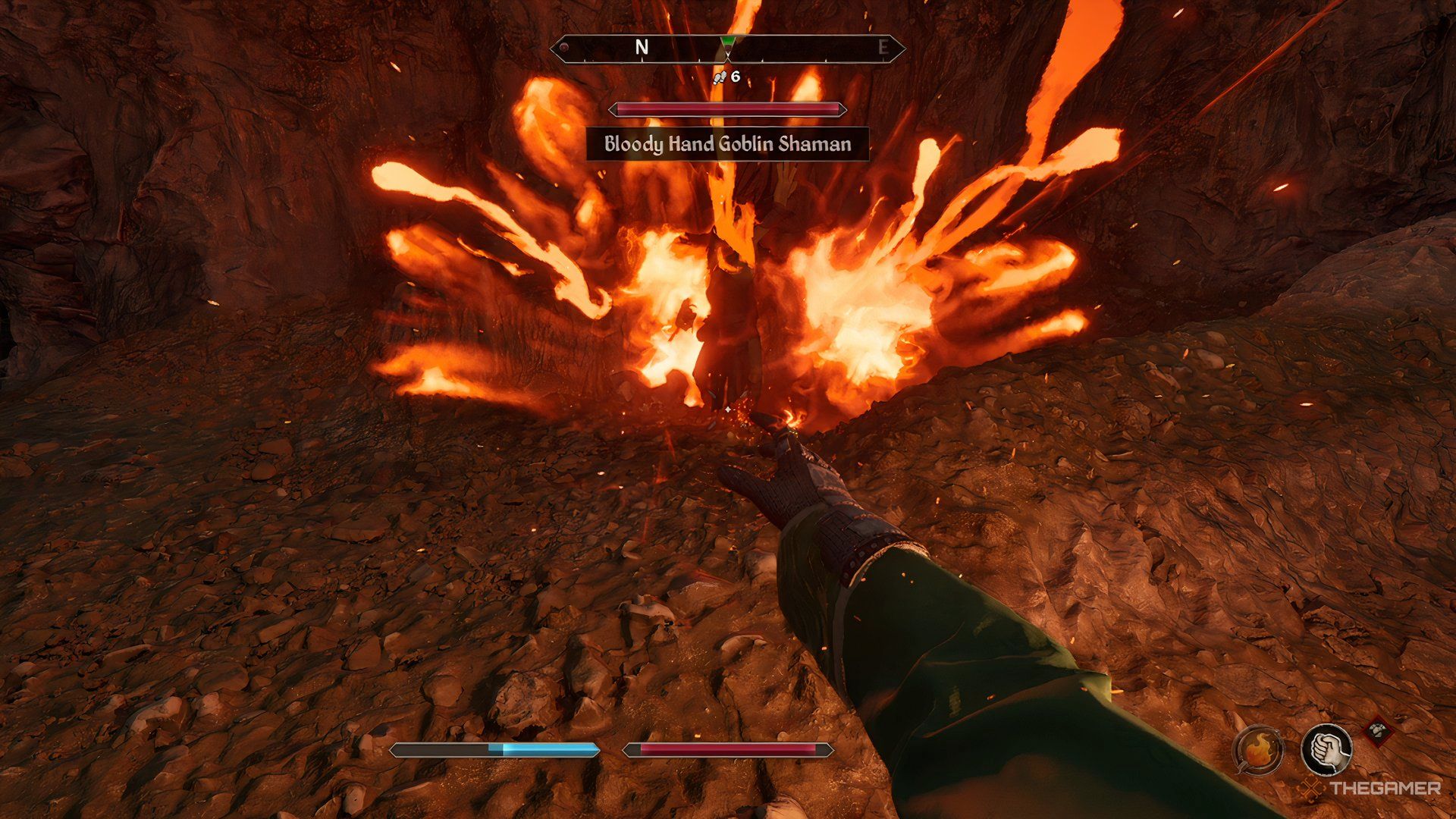 Attacking the Bloody Hand Goblin Shaman in The Elder Scrolls IV Oblivion Remastered.