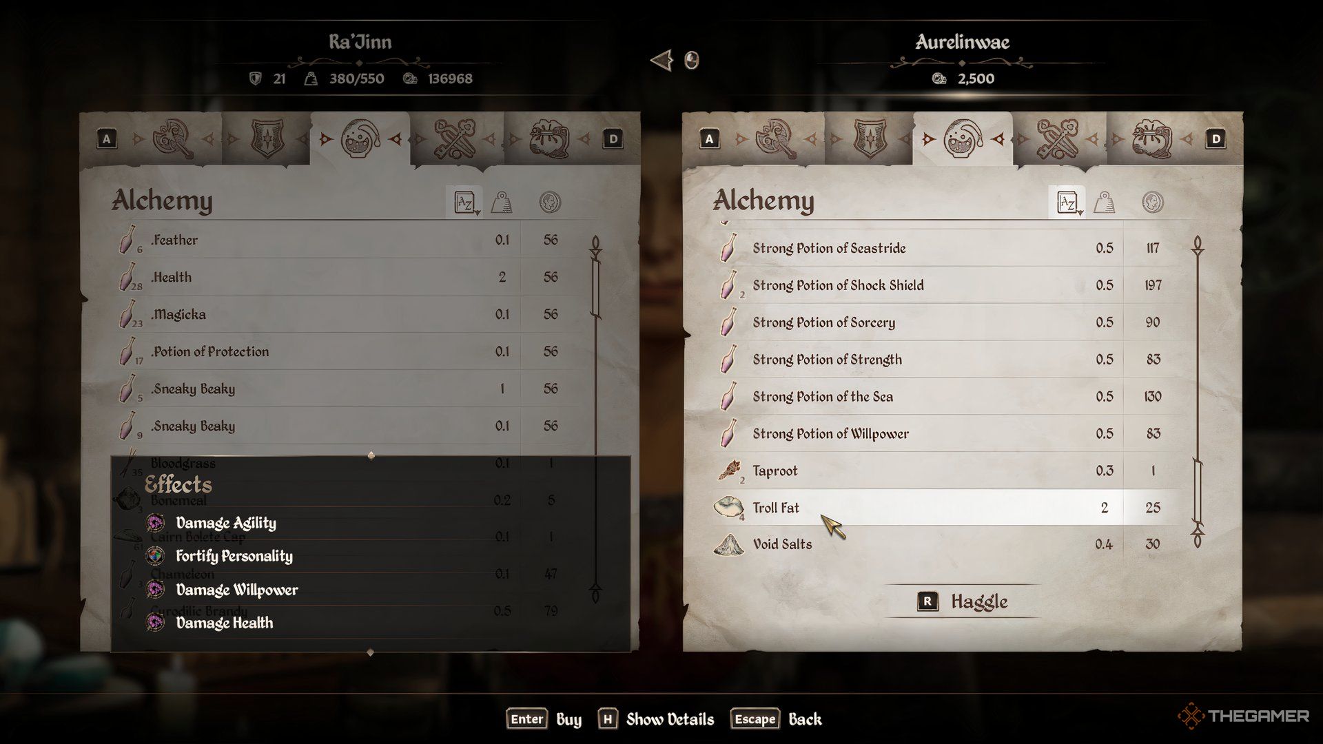 Buying troll fat in The Elder Scrolls IV Oblivion Remastered.