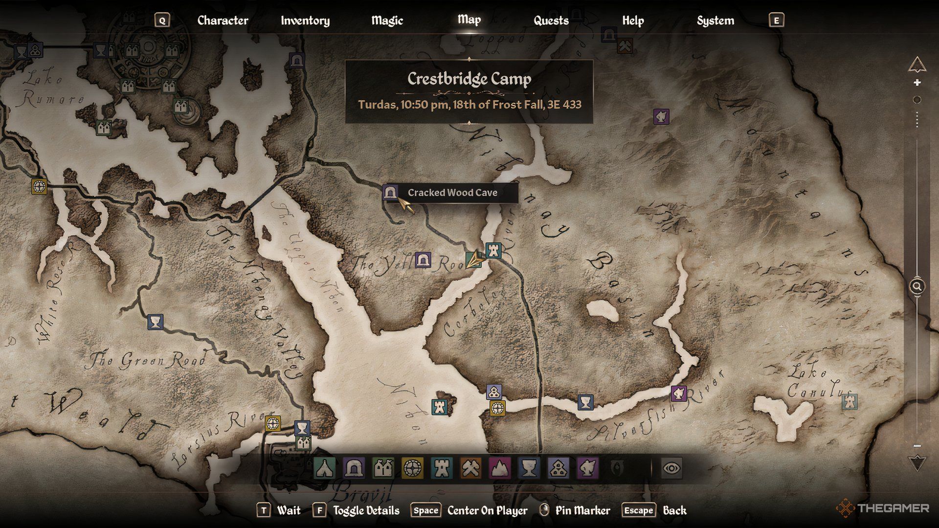The map location of Cracked Wood Cave in The Elder Scrolls IV Oblivion Remastered.
