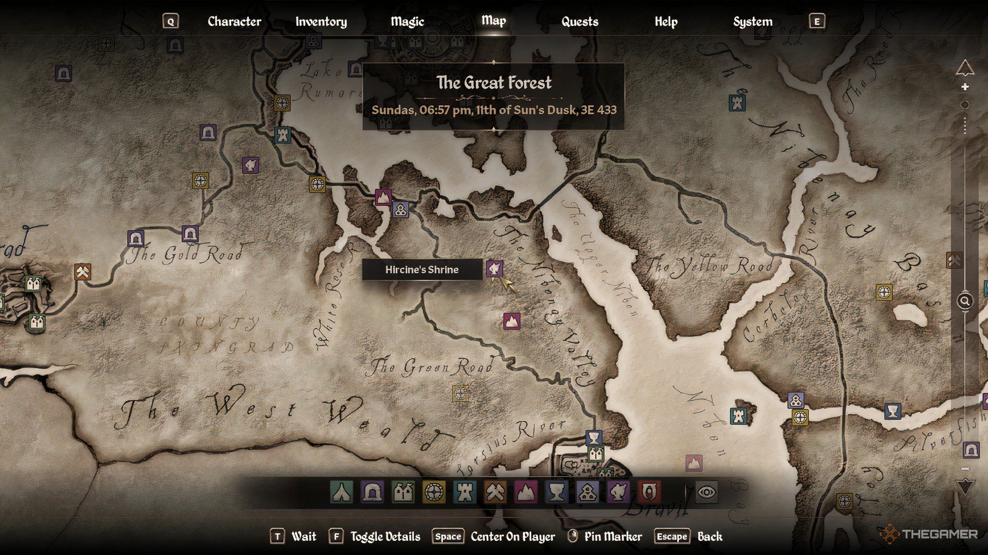 The map location of Hircine's shrine in The Elder Scrolls IV Oblivion Remastered.