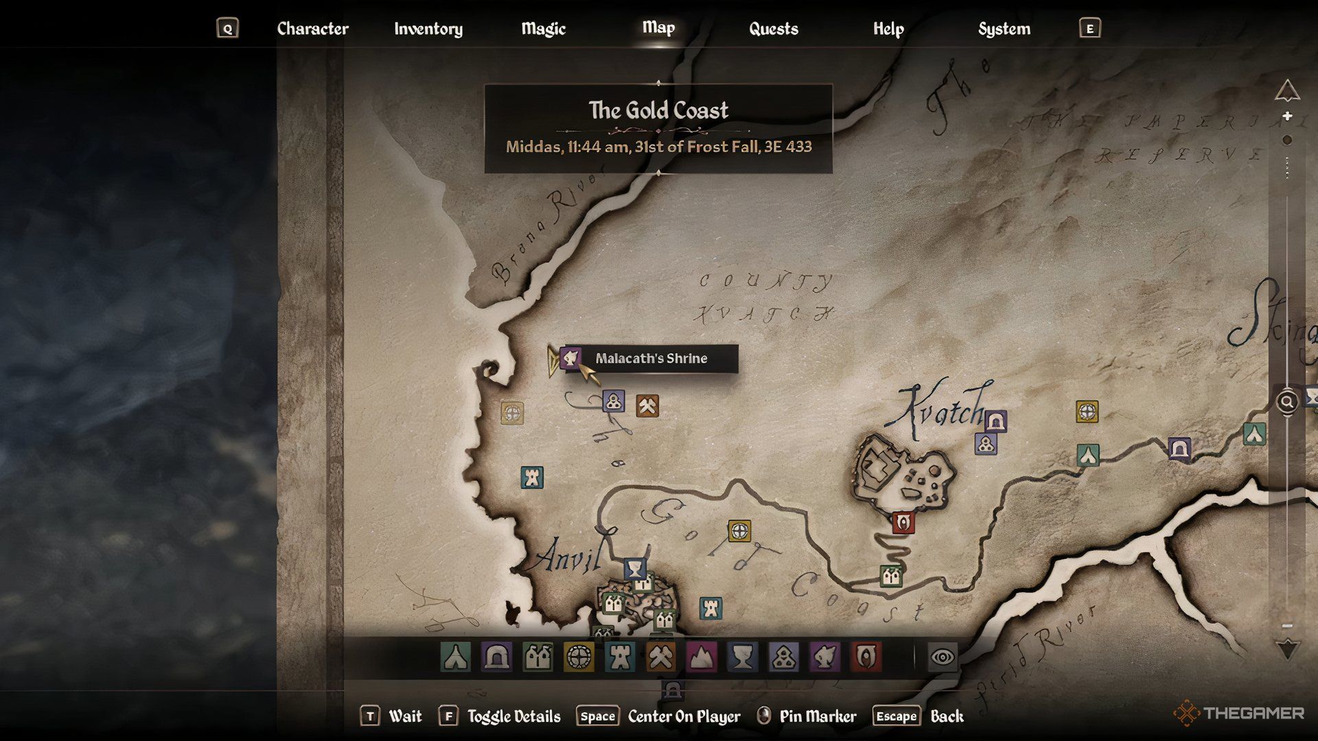 The map location of Malacath's Shrine in The Elder Scrolls IV Oblivion Remastered.