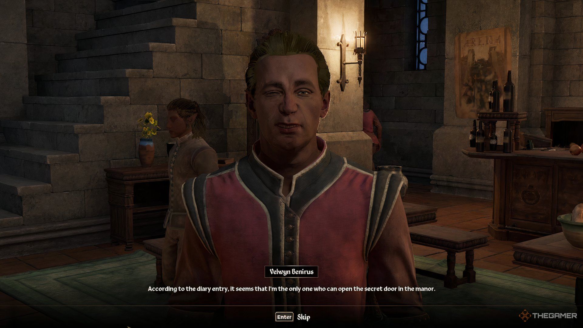 Talking to Velwyn Benirus in The Elder Scrolls IV Oblivion Remastered.