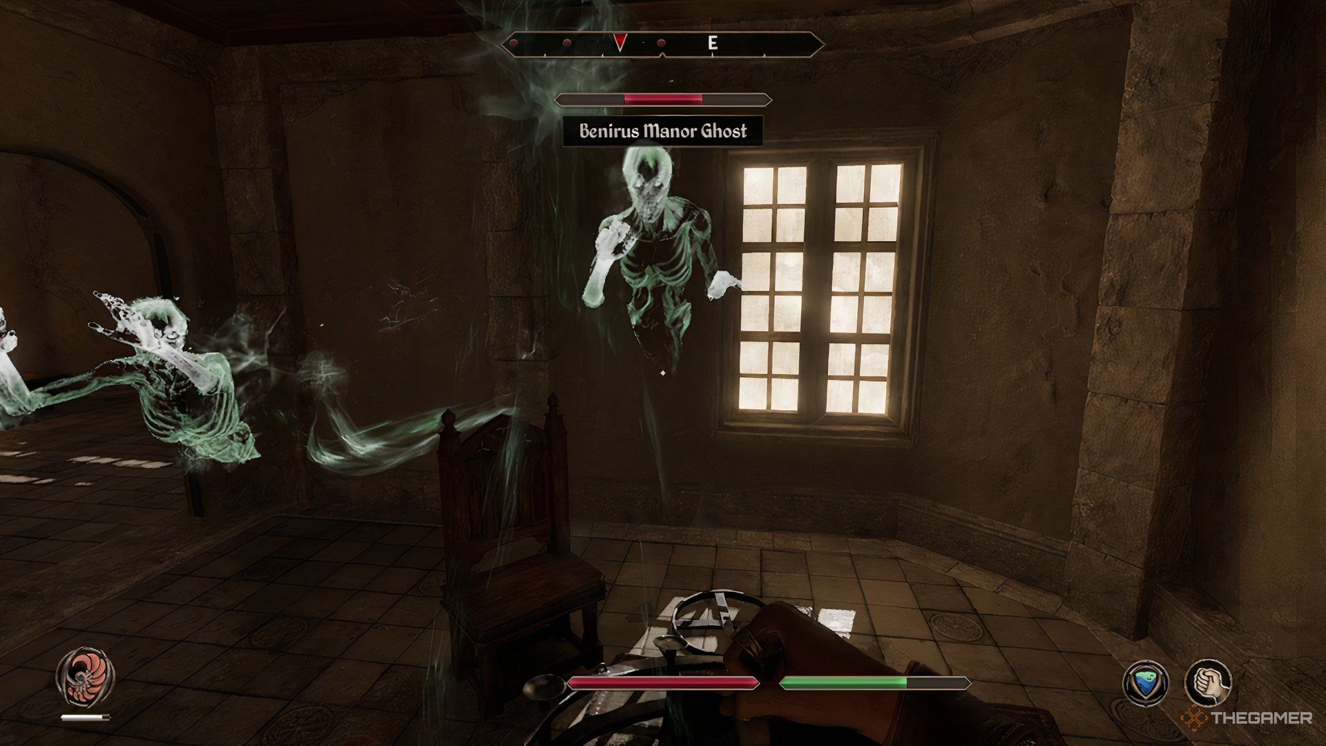 Fighting two Benirus Manor ghosts in The Elder Scrolls IV Oblivion Remastered.