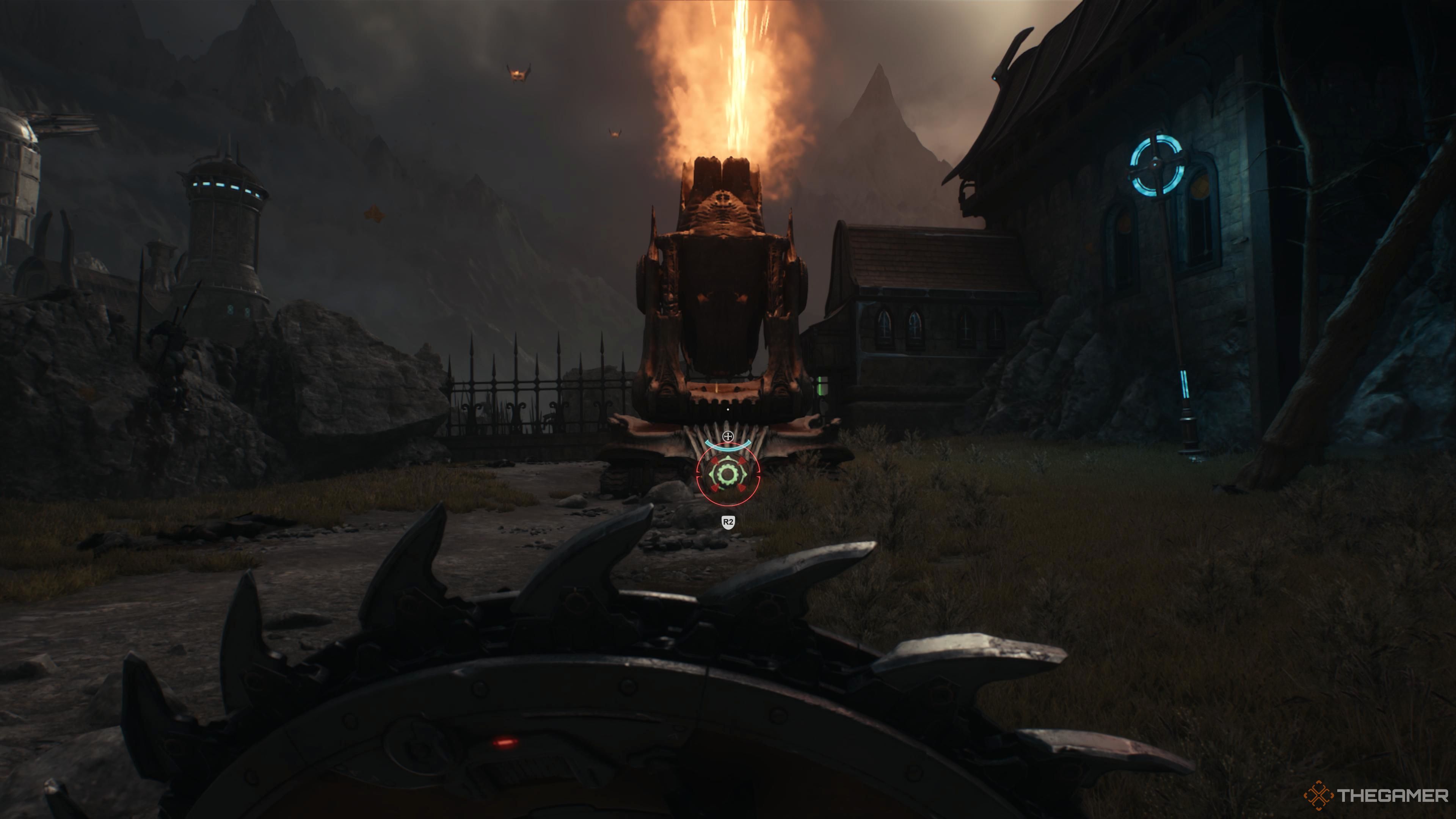 Артиллерийская Пушка после Всадника Пинки на этапе The Siege Part 1 в Doom The Dark Ages.