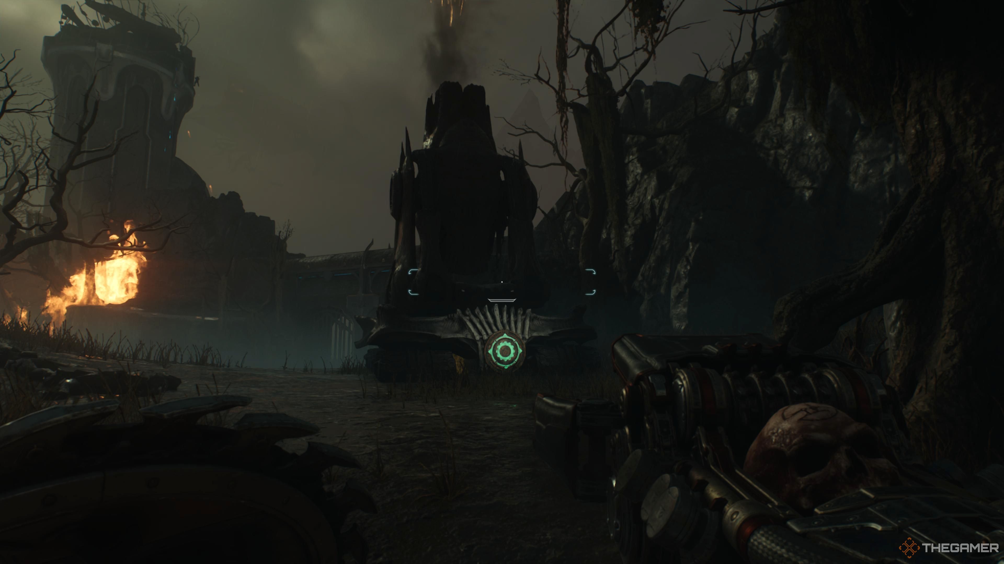 Первая артиллерийская пушка на этапе The Siege Part 1 в Doom The Dark Ages.