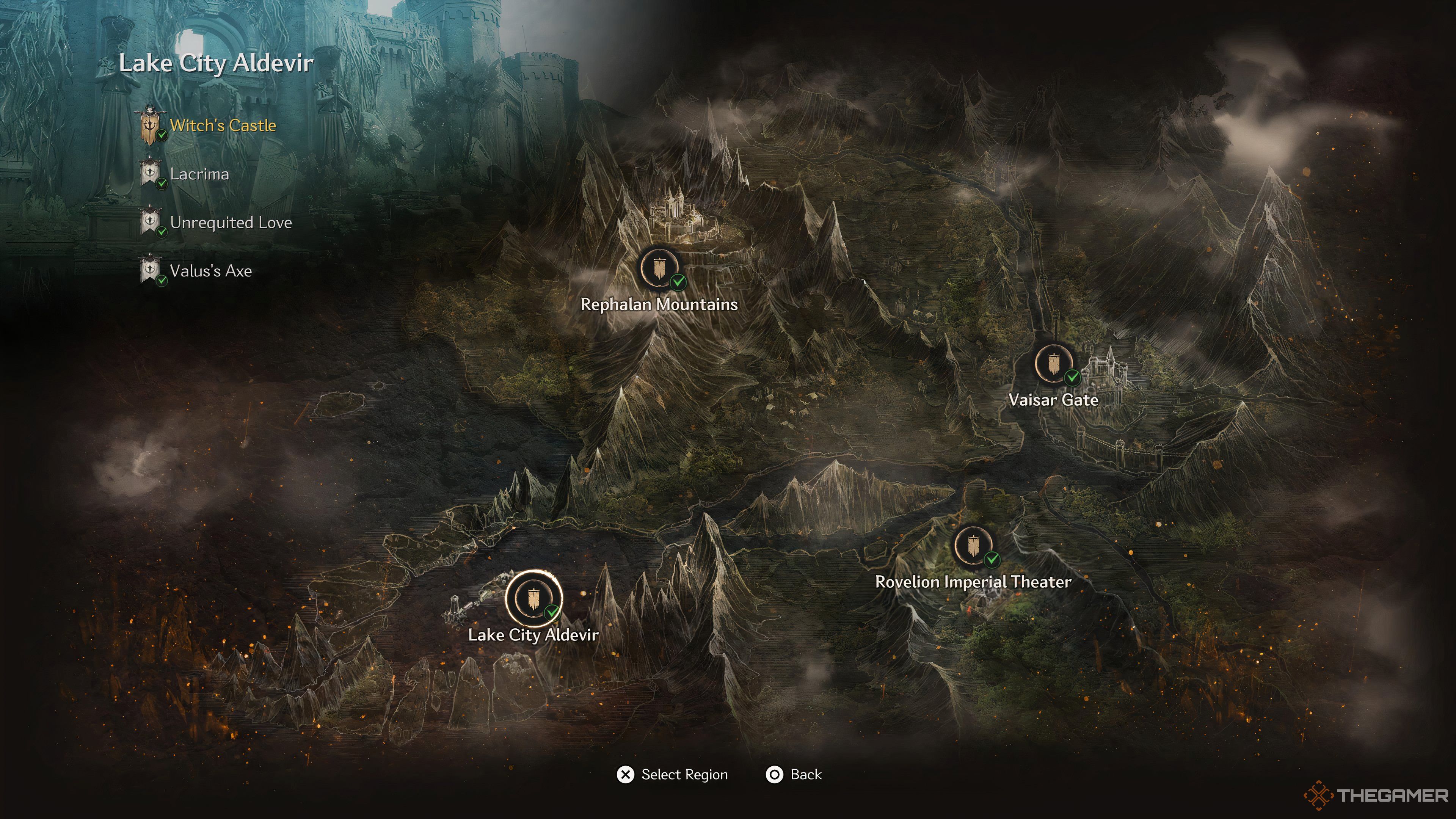 A map of the Heart of Pell Los region in The First Berserker: Khazan.