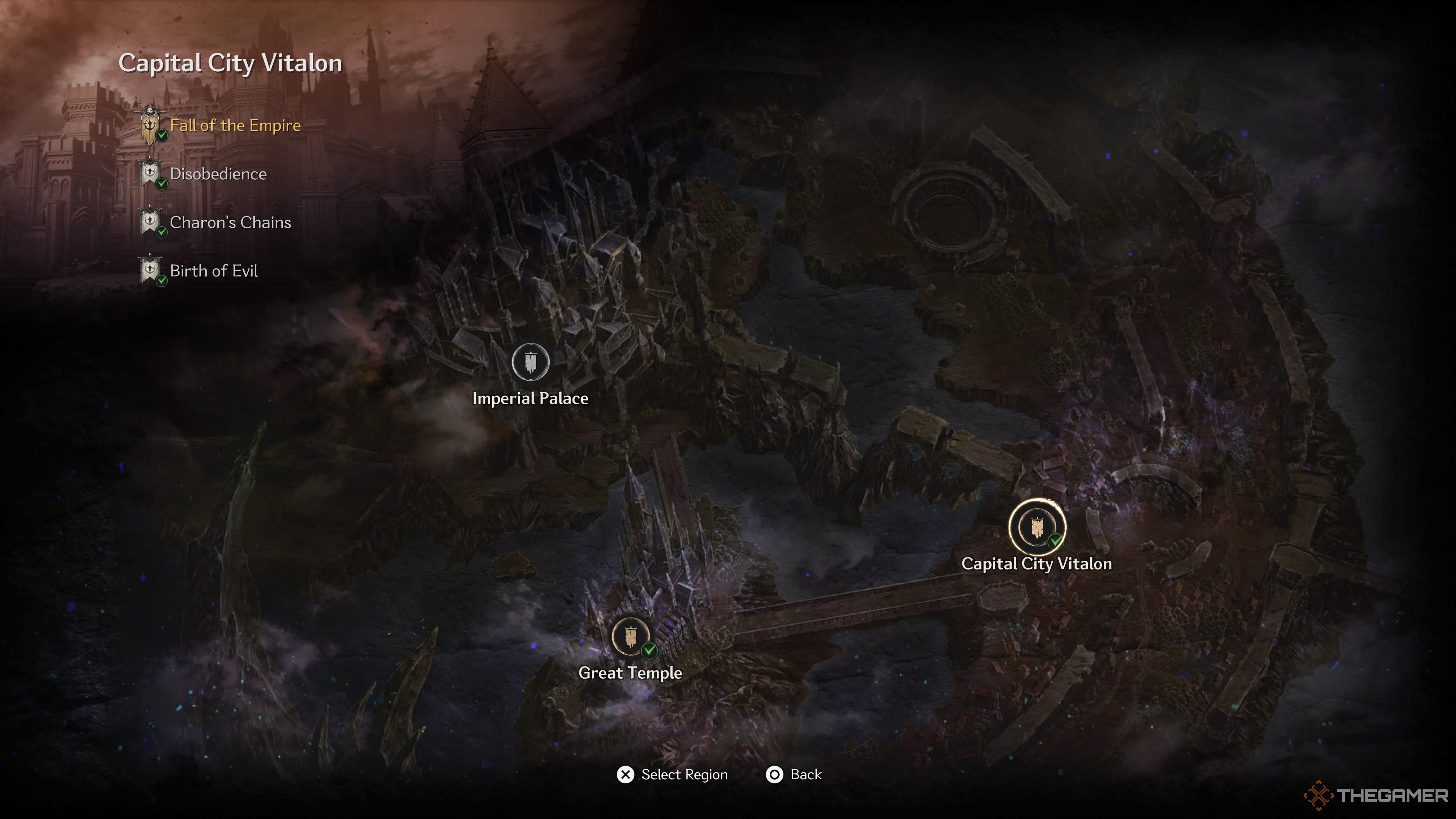 A map of the final region, Vitalon, in The First Berserker: Khazan.
