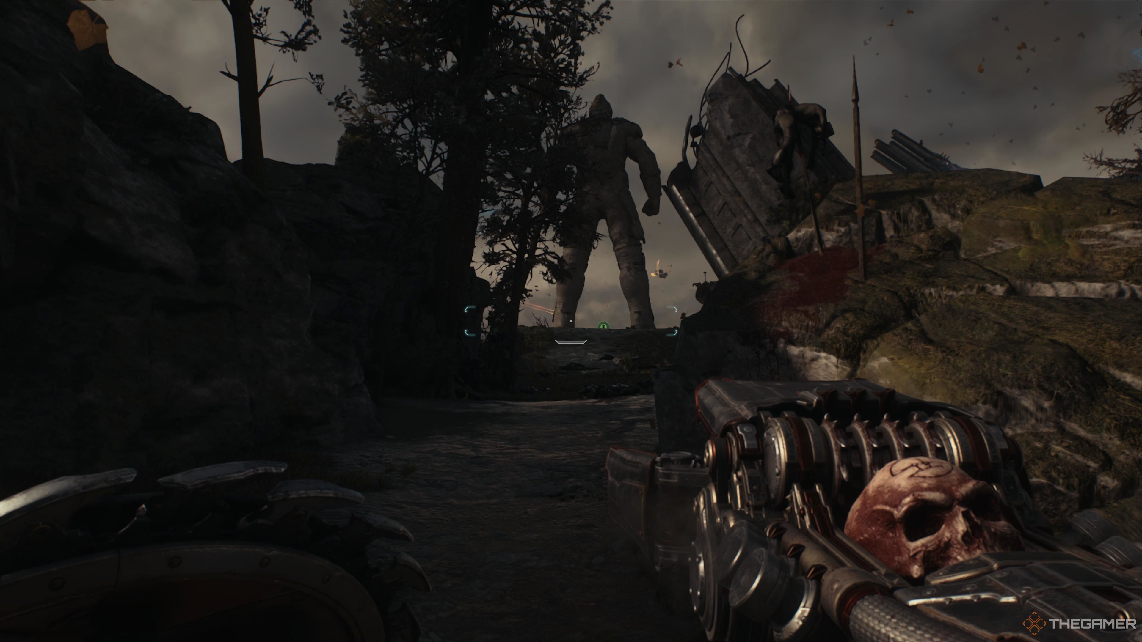 Жизненный Сигил под ногами статуи на этапе The Siege Part 1 в Doom The Dark Ages.