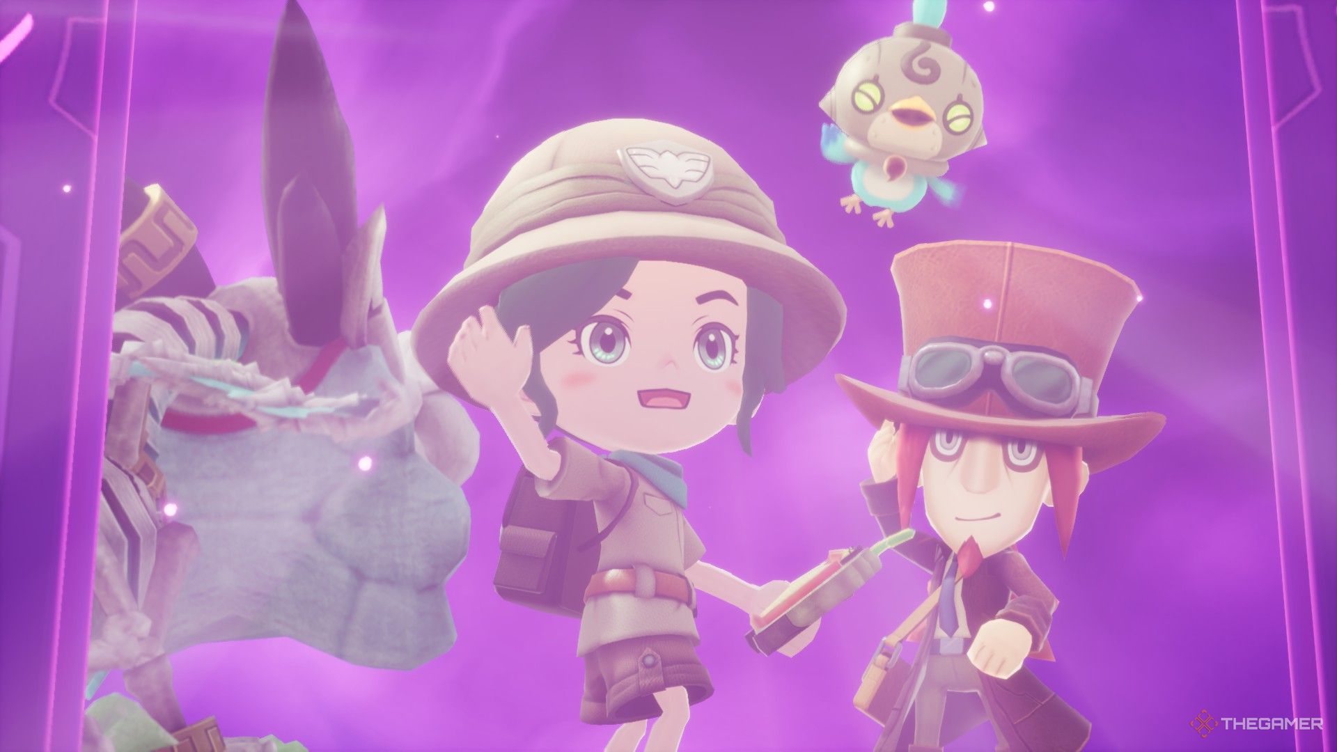 The main character disappearing into a portal in Fantasy Life i The Girl Who Steals Time.