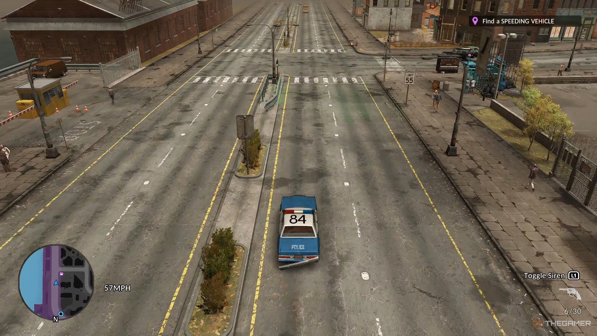 The Precinct A police car driving through the streets.