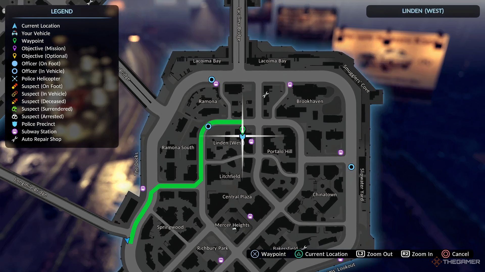 The Precinct Setting a green waypoint on a map.