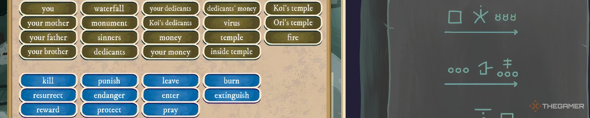 The Revelation word wall in The Rise of the Golden Idol.