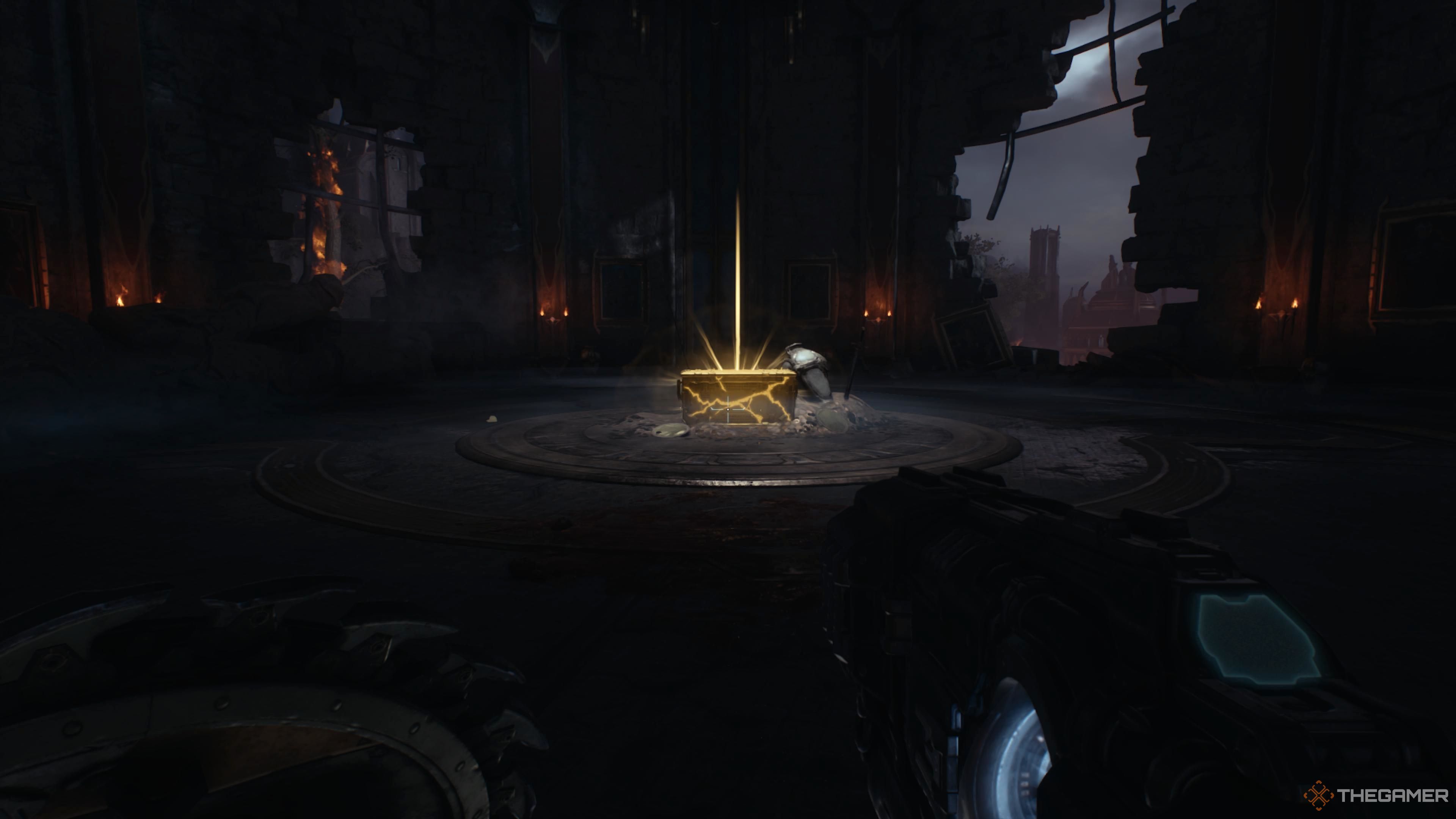 Вскарабкаться по подвижному блоку в Казармах Стражей Doom The Dark Ages