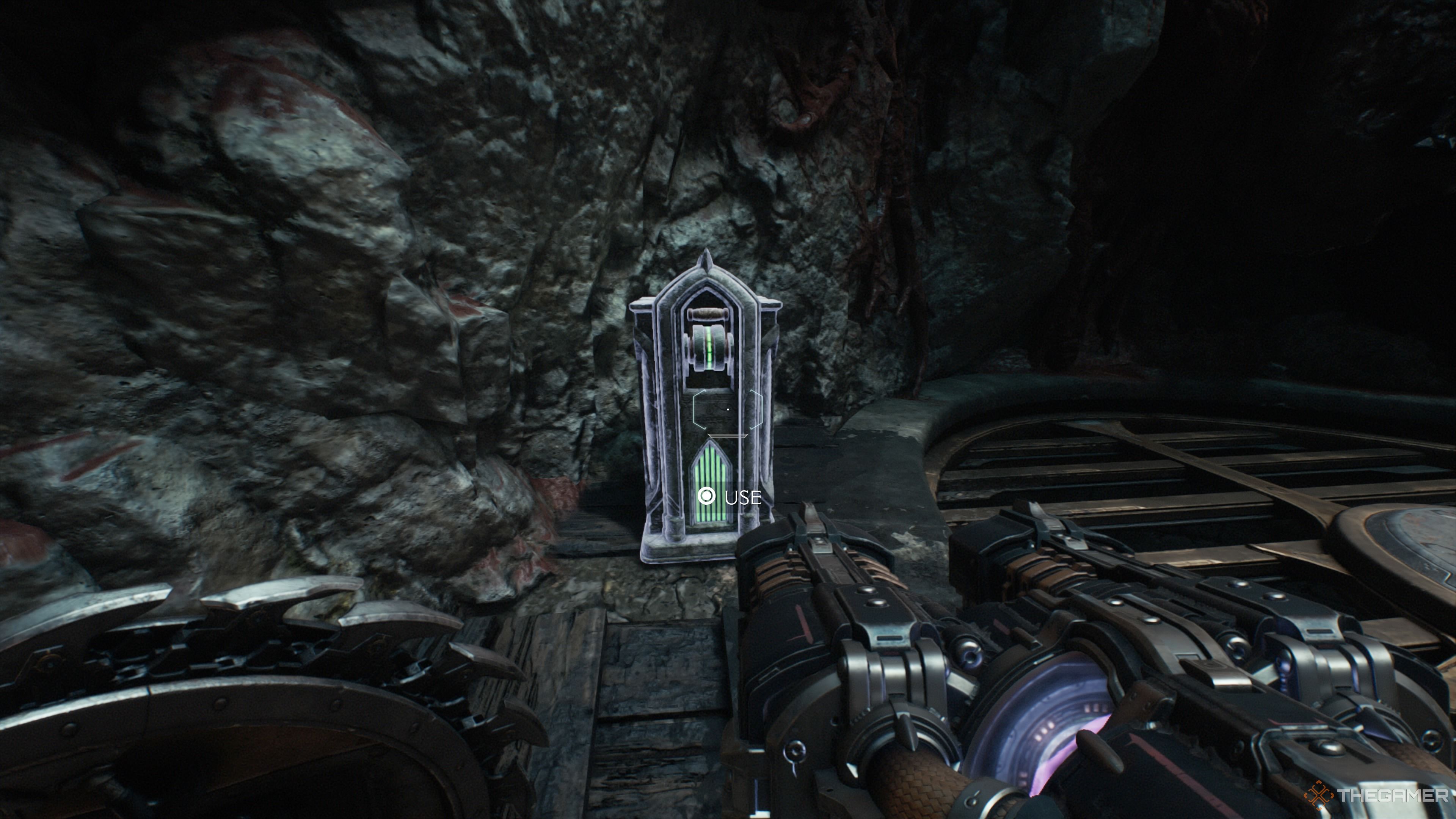 Переключатель, открывающий подземную область в главе «Возрождение» Doom: The Dark Ages.