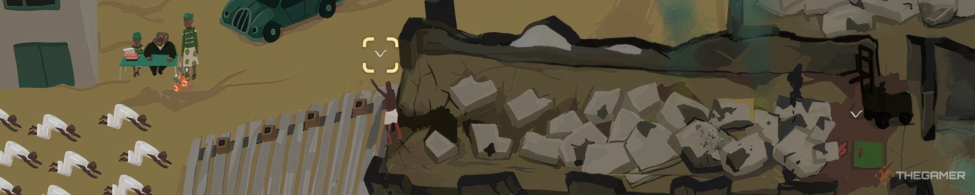 The worshippers at the rubble in The Rise of the Golden Idol.
