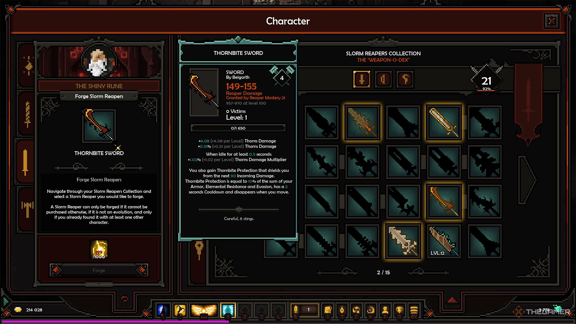 The Thornbite Sword Slorm Reaper for the Knight in The Slormancer.