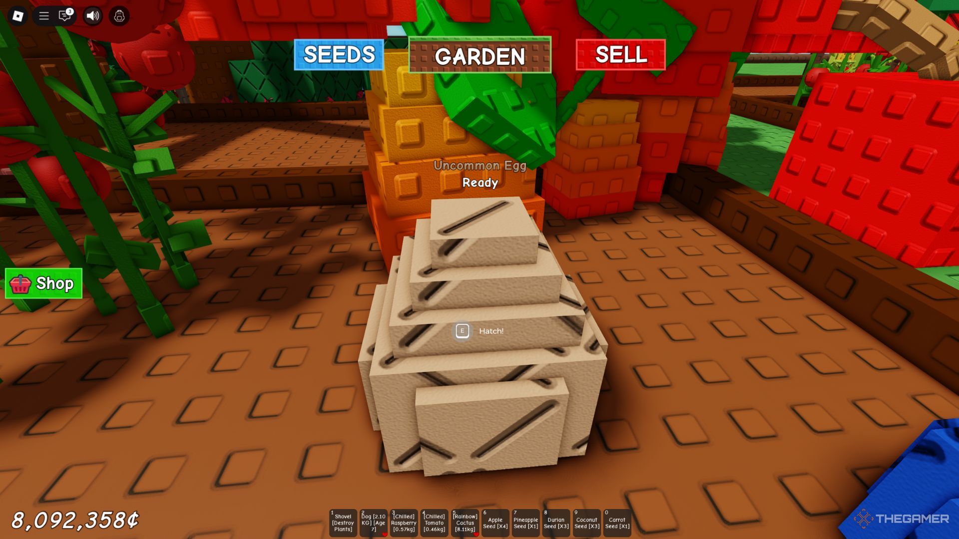 The player character shows a Uncommon Egg on his garden in Grow A Garden.