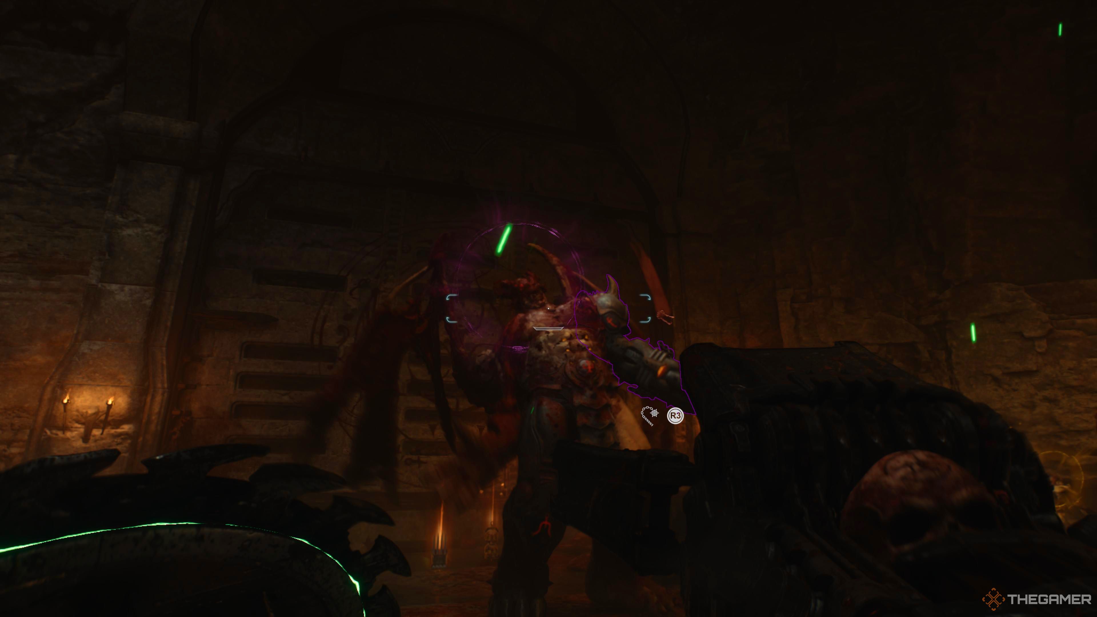 Использование эффекта остановки времени при парировании для прицеливания в Doom The Dark Ages.