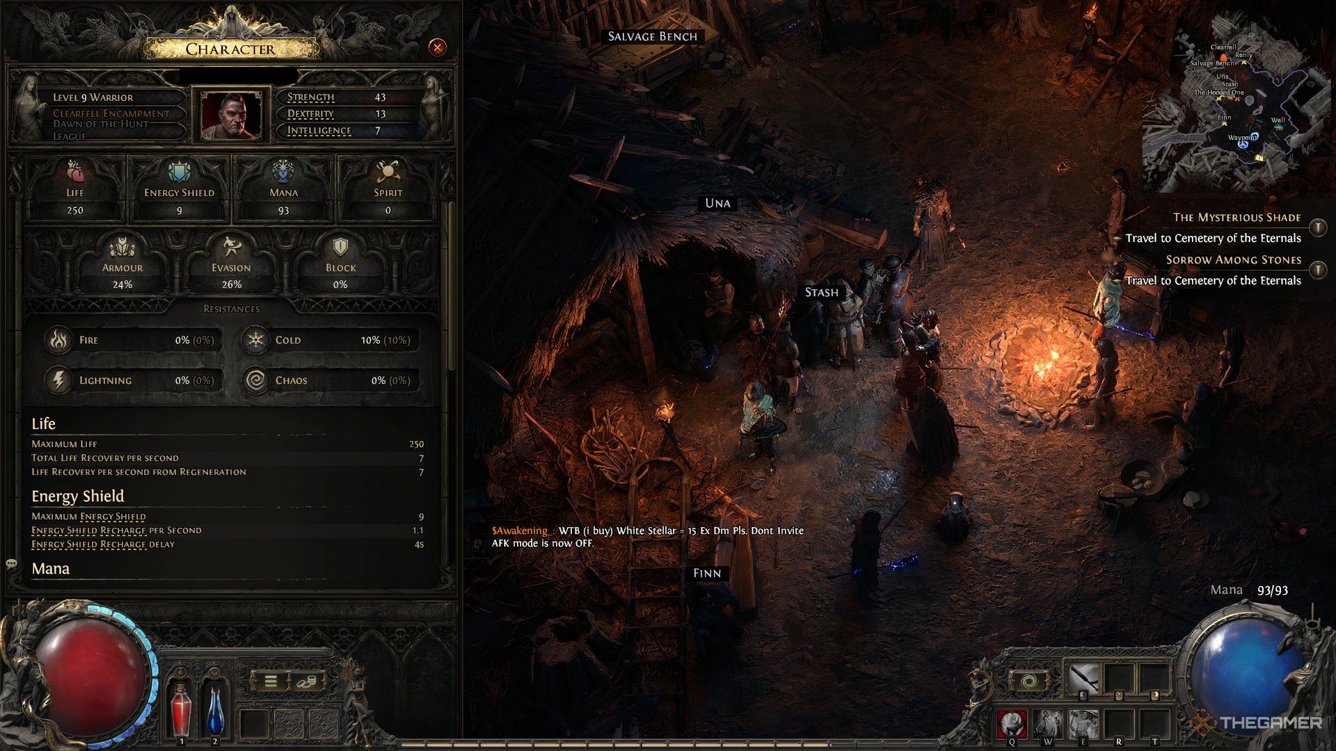 Warrior character screen display on the left in Path of Exile 2.