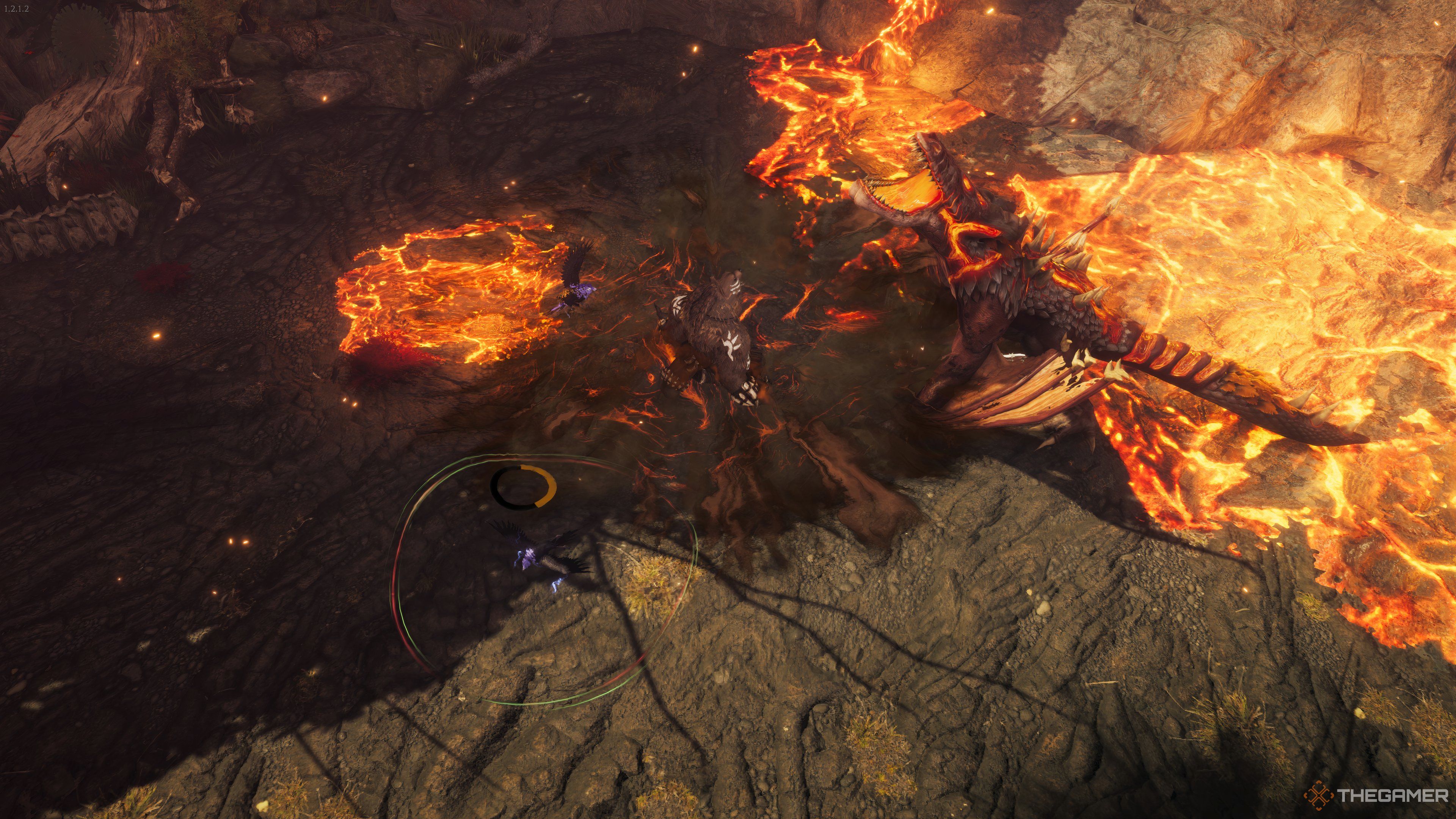 Werebear roaring at a maga dragon boss in Last Epoch.
