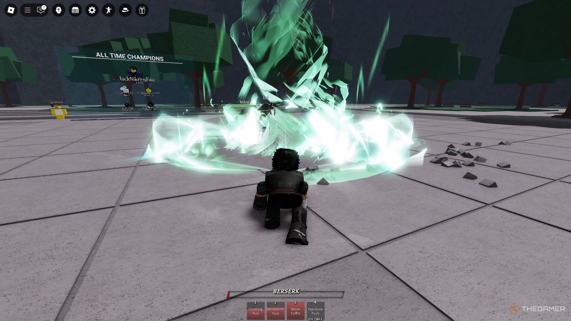 Дикий Псионик создает зеленое торнадо в Roblox The Strongest Battlegrounds.