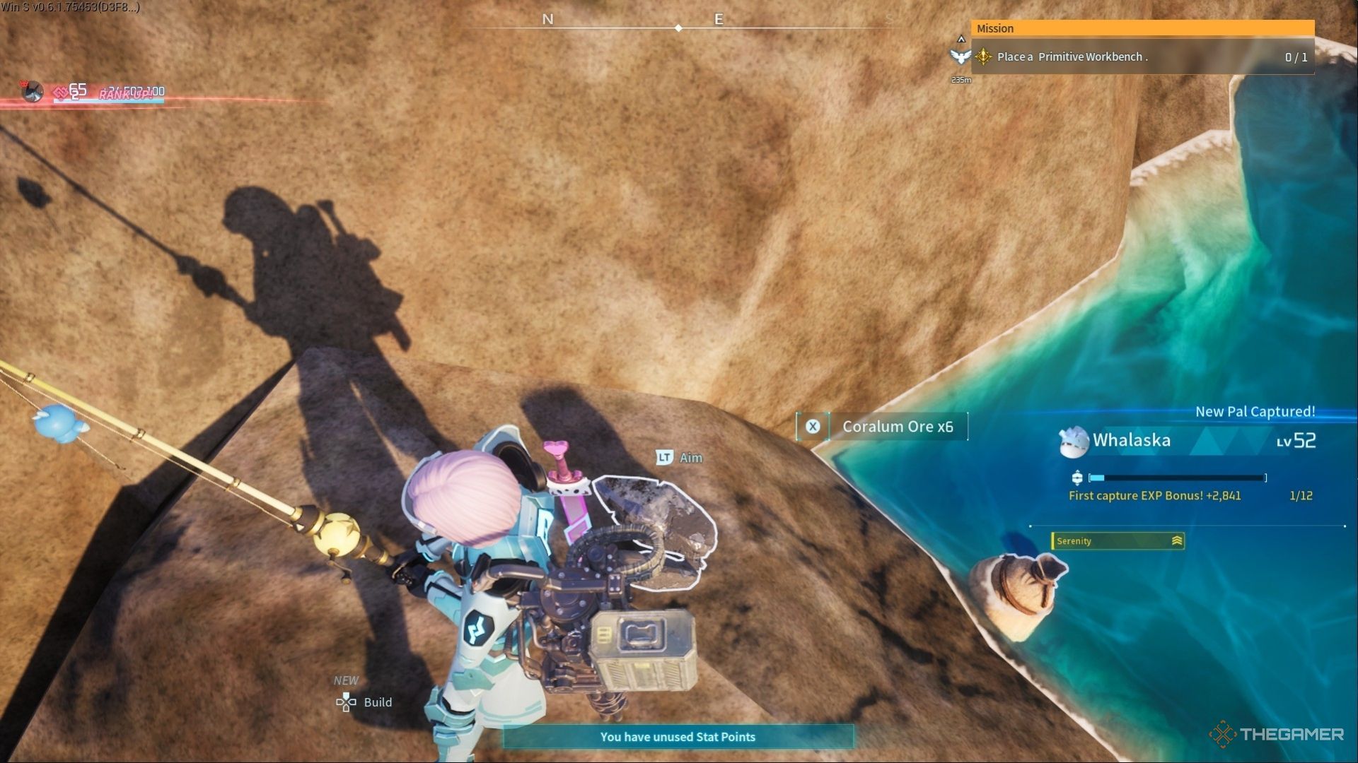 The player has obtained Coralum Ore through fishing in Palworld.