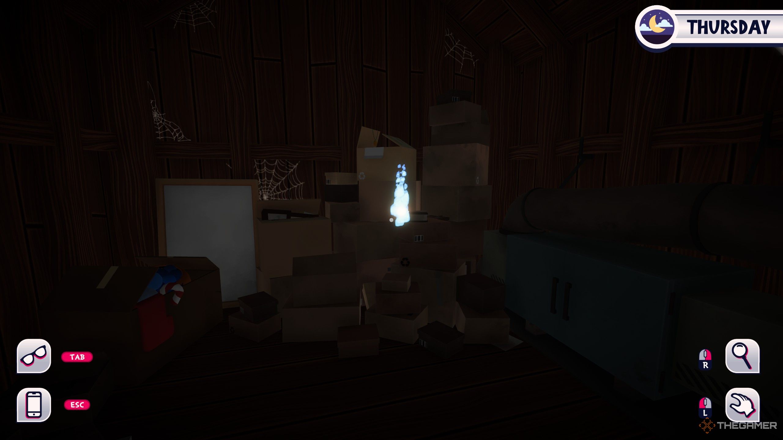 The attic at night inlcuding a ghost in date everything.