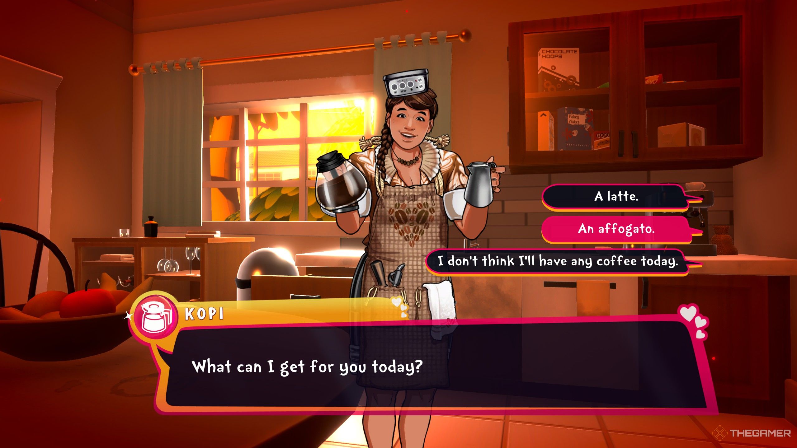 Kopi asking what coffee you would like today.