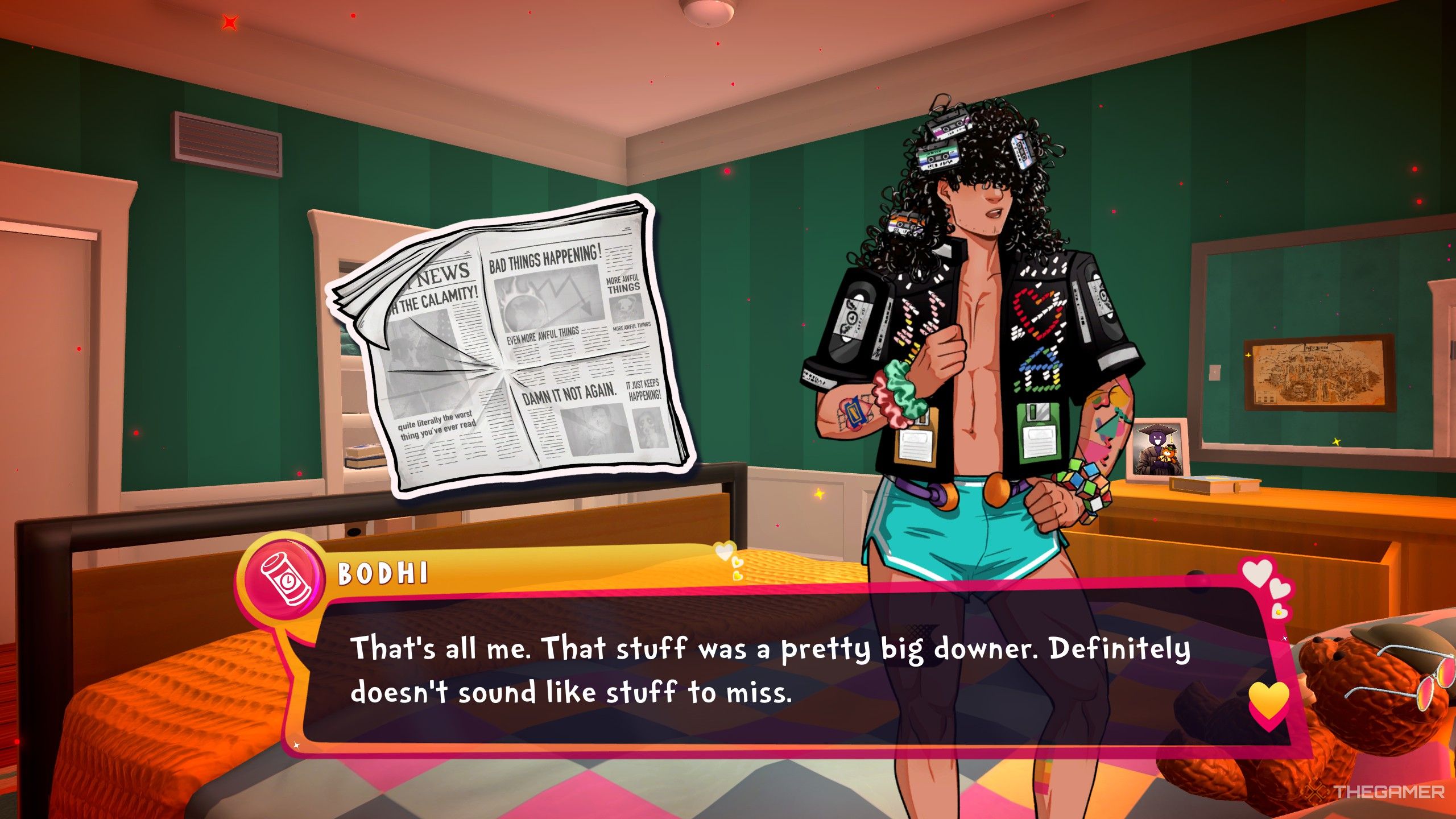 Bodhi showing you a newspaper about the 80s in date everything.