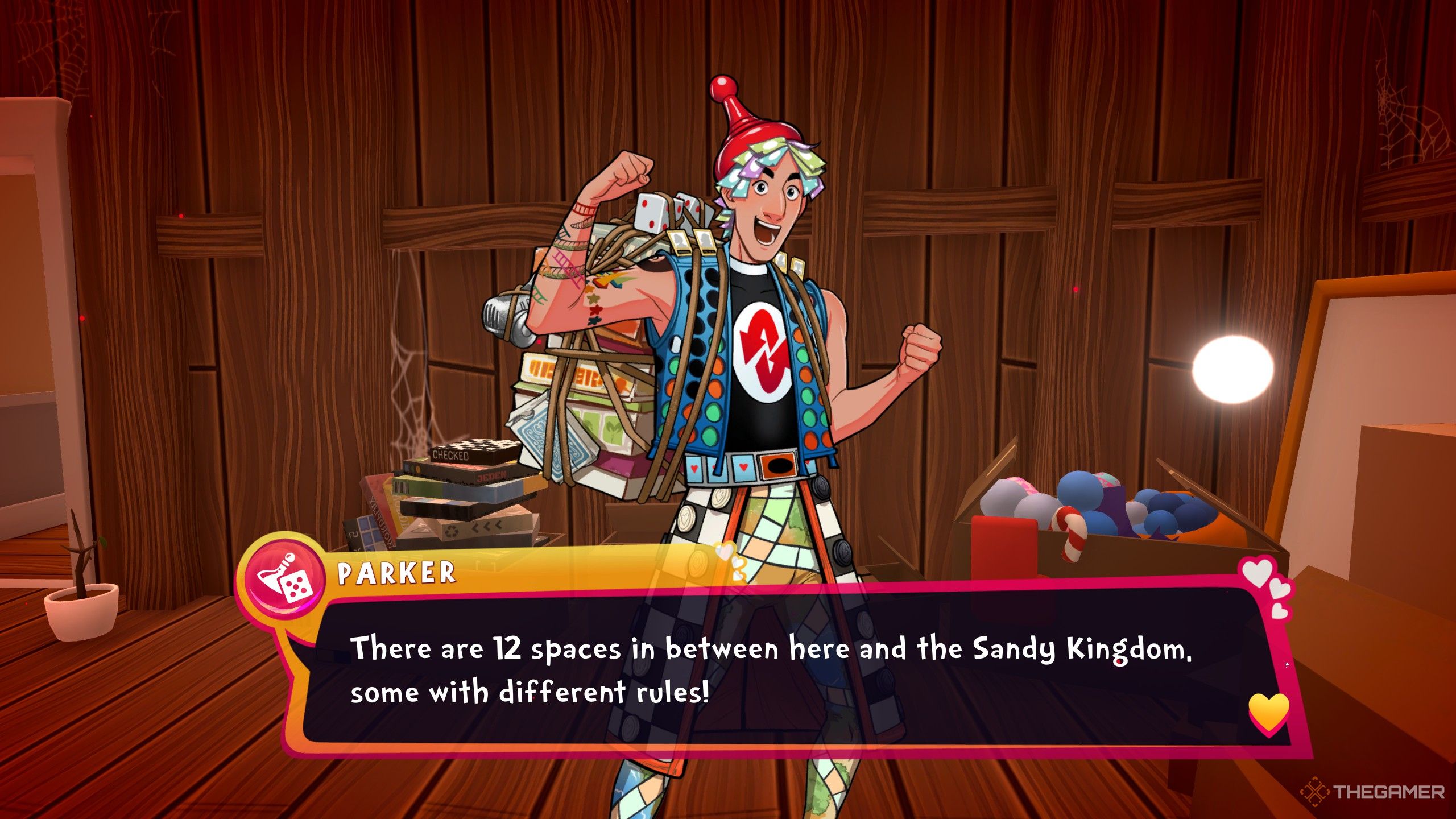 Parker explaining the rules of Sandy Kingdom in date everything.