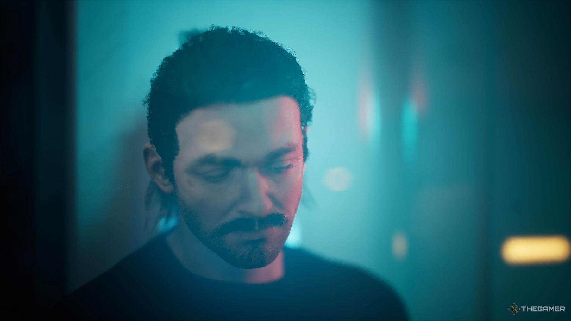 the refiner leans against a wall with his eyes closed during the act 1 finale in the alters.