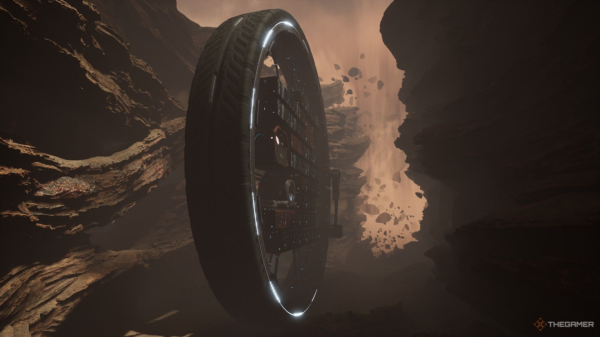 the mobile base is stopped by a gravitational anomaly at the beginning of act 2 in the alters.