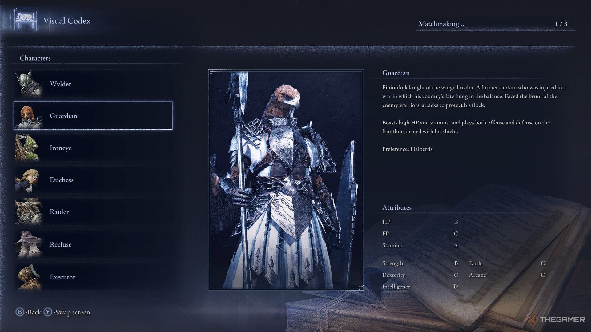 Player reads about Guardian in the codex book at Roundtable Hold in Elden Ring Nightreign.