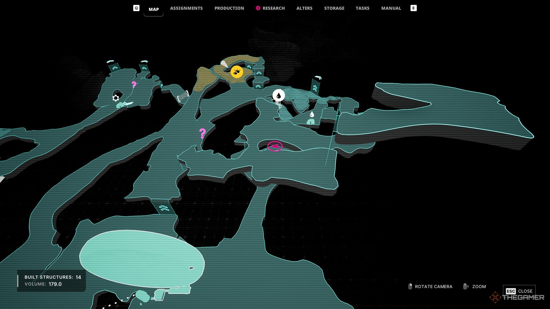 the act 2 map in the alters, with jan located at the planetary sample in the northeastern caves.