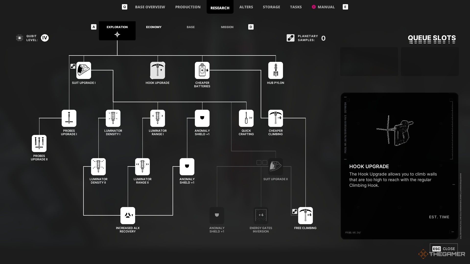 the tech tree in the alters with the hook upgrade selected.