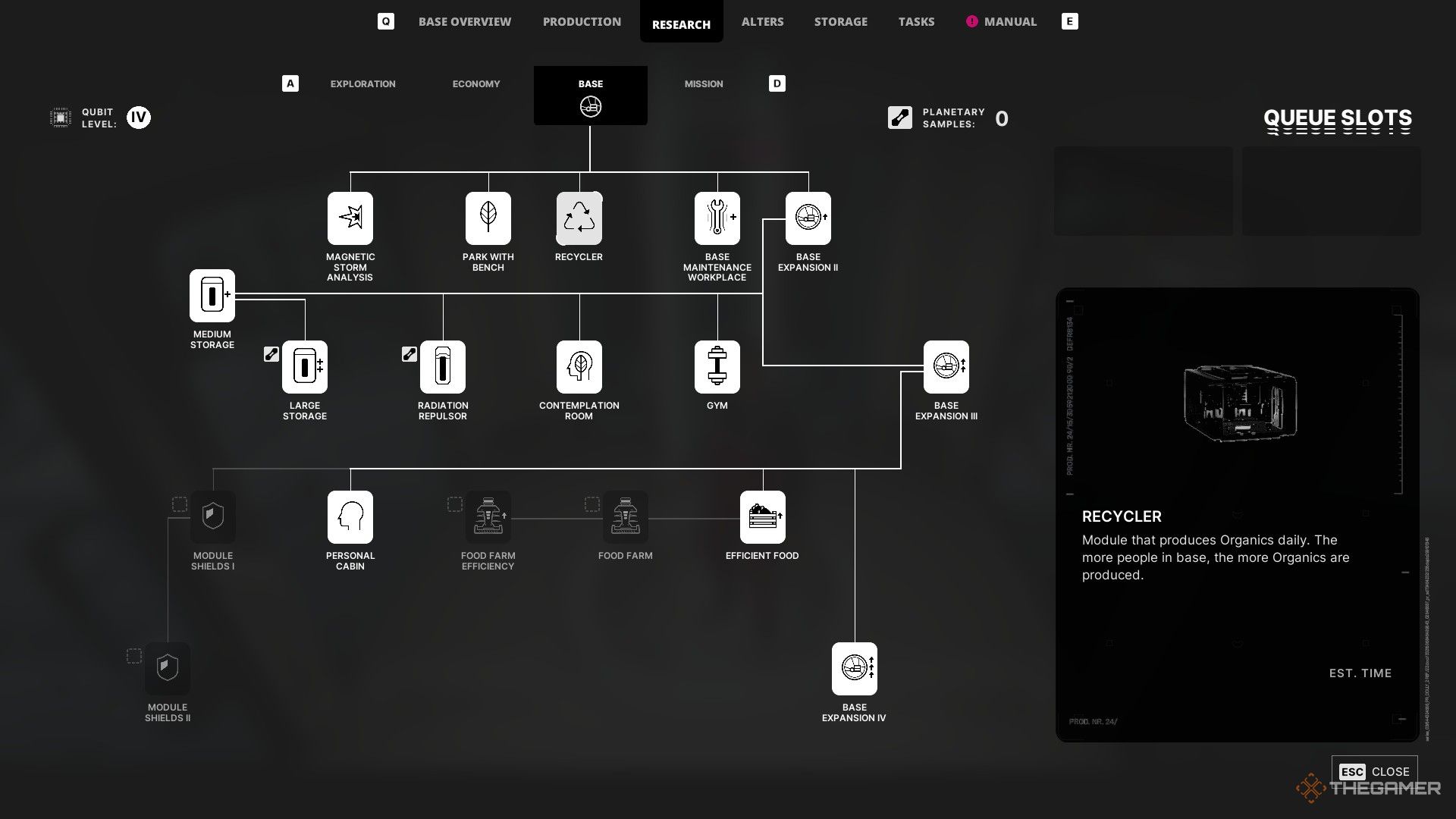 the research screen in the alters with the recycler tech highlighted.